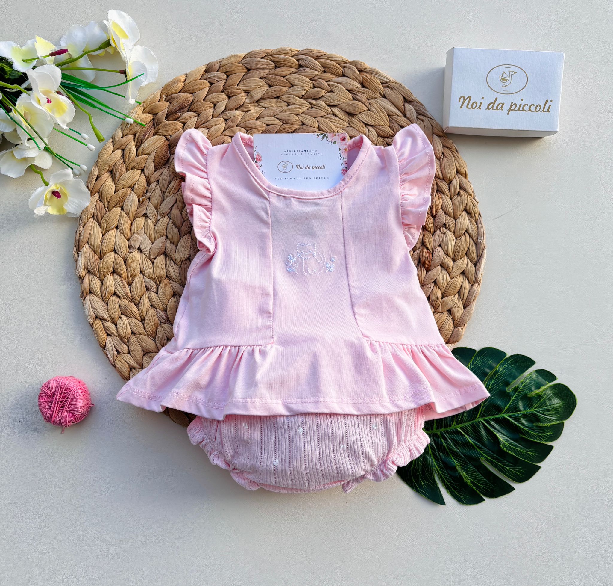 COMPLETO 2 PZ CON GATTINO COTONE ROSA - Noi da piccoli