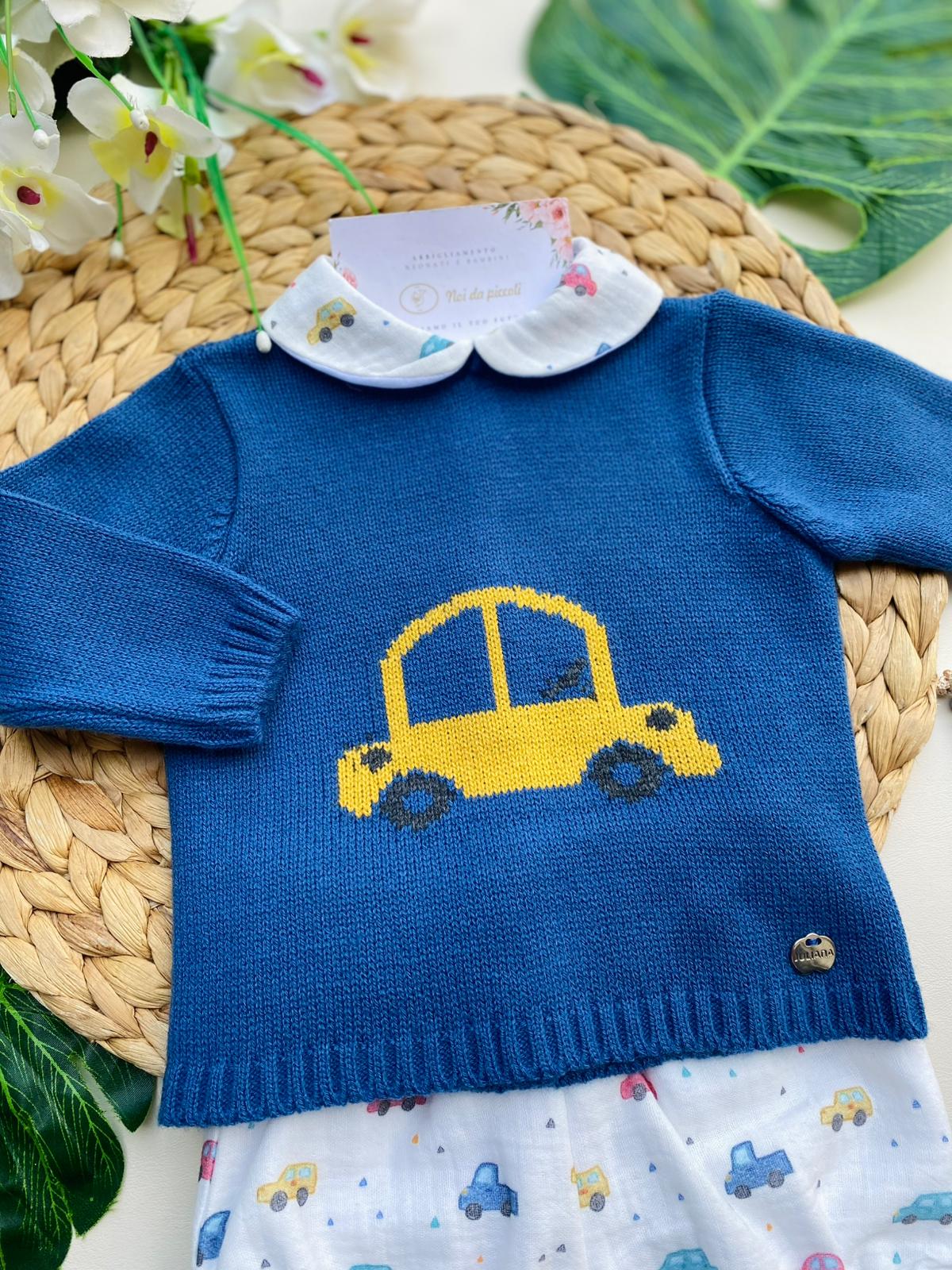 COMPLETO 2 PZ CON MACCHININE FILATO CALDO BLU COBALTO - Noi da piccoli