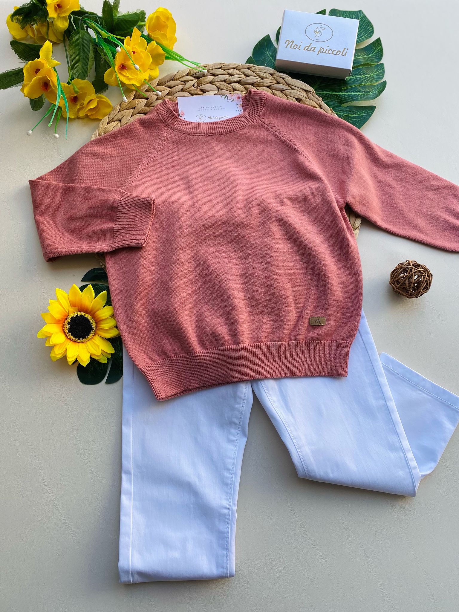 completo 2 pz con maglioncino rosa e pantalone bianco - Noi da piccoli