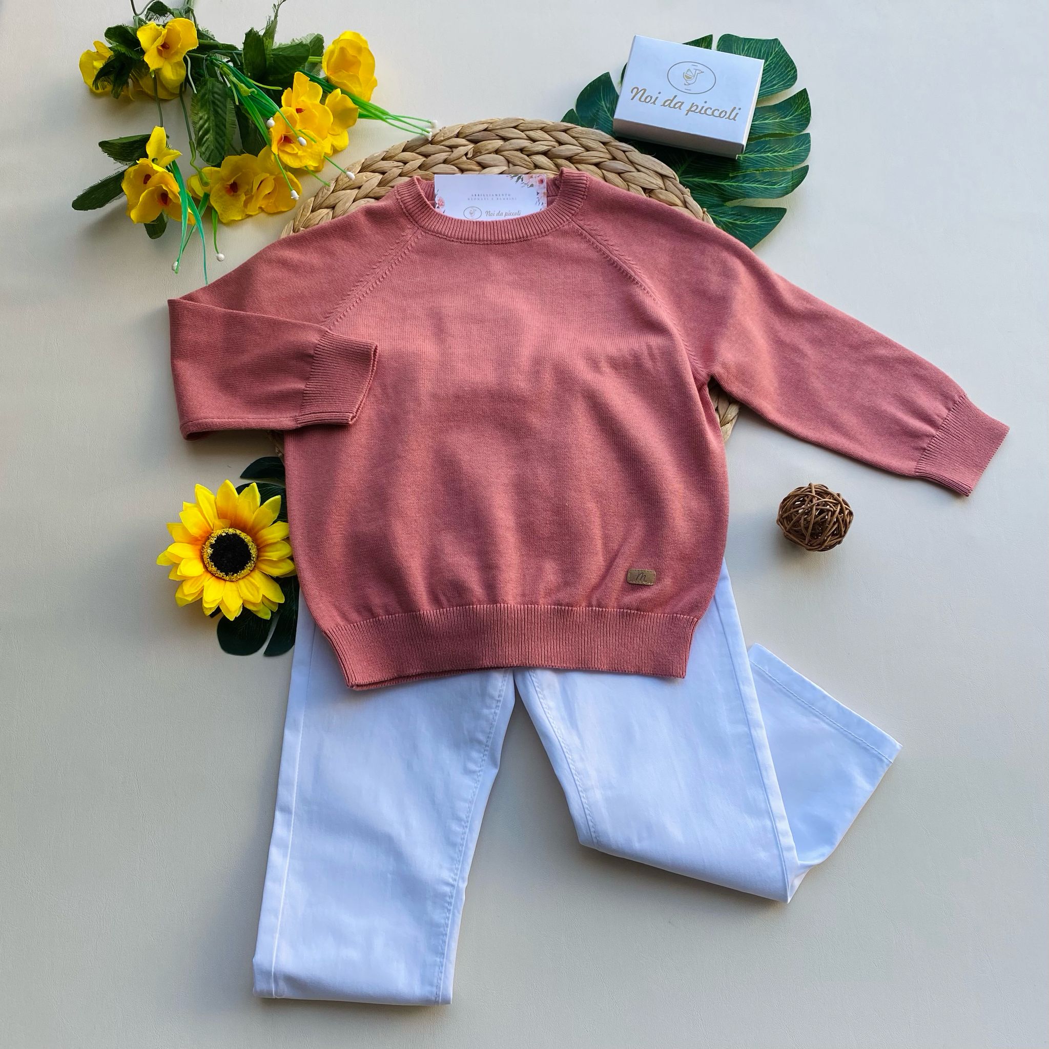completo 2 pz con maglioncino rosa e pantalone bianco - Noi da piccoli