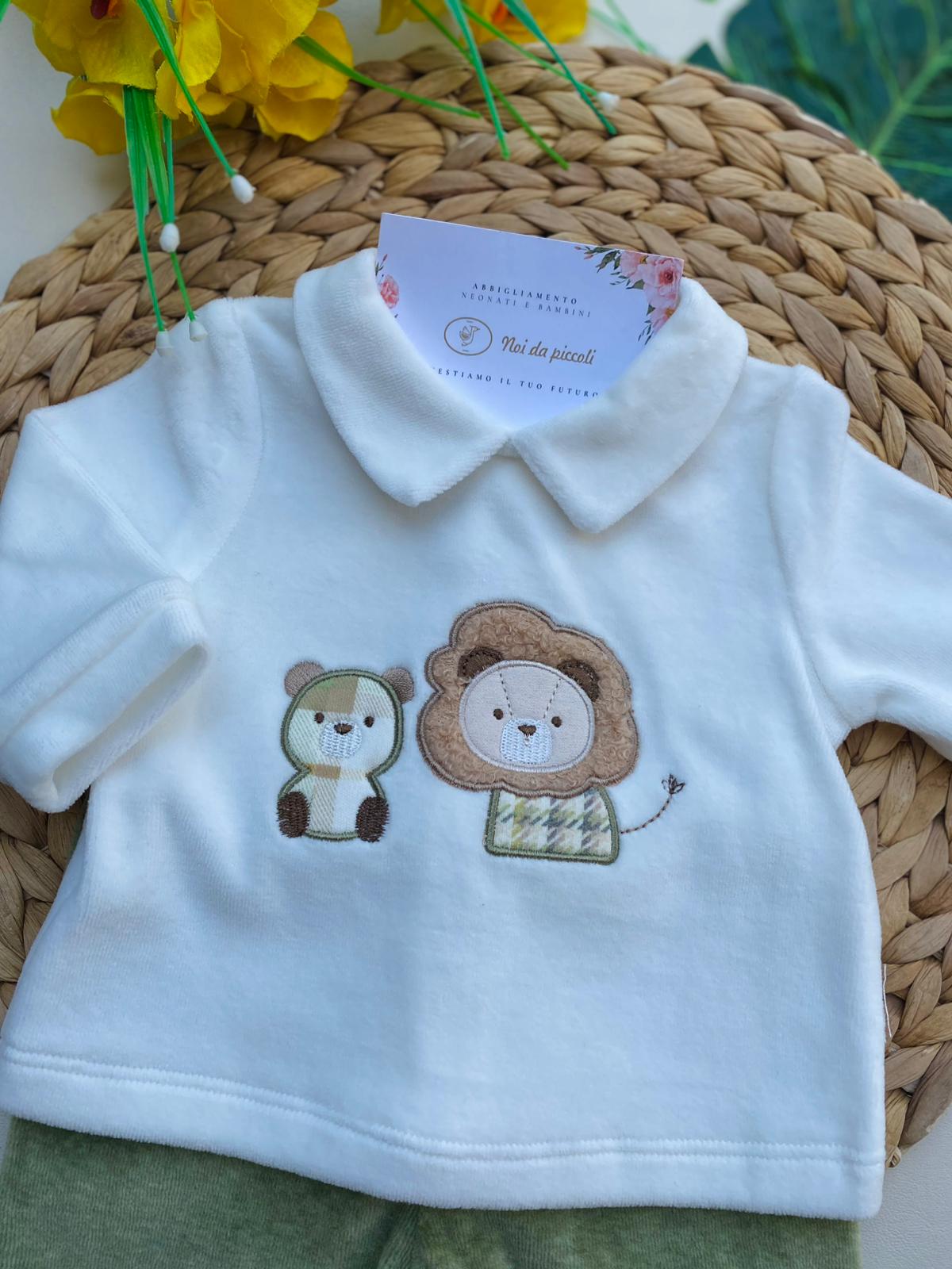 COMPLETO 2 PZ CON ORSETTI CINIGLIA BIANCO VERDE - Noi da piccoli