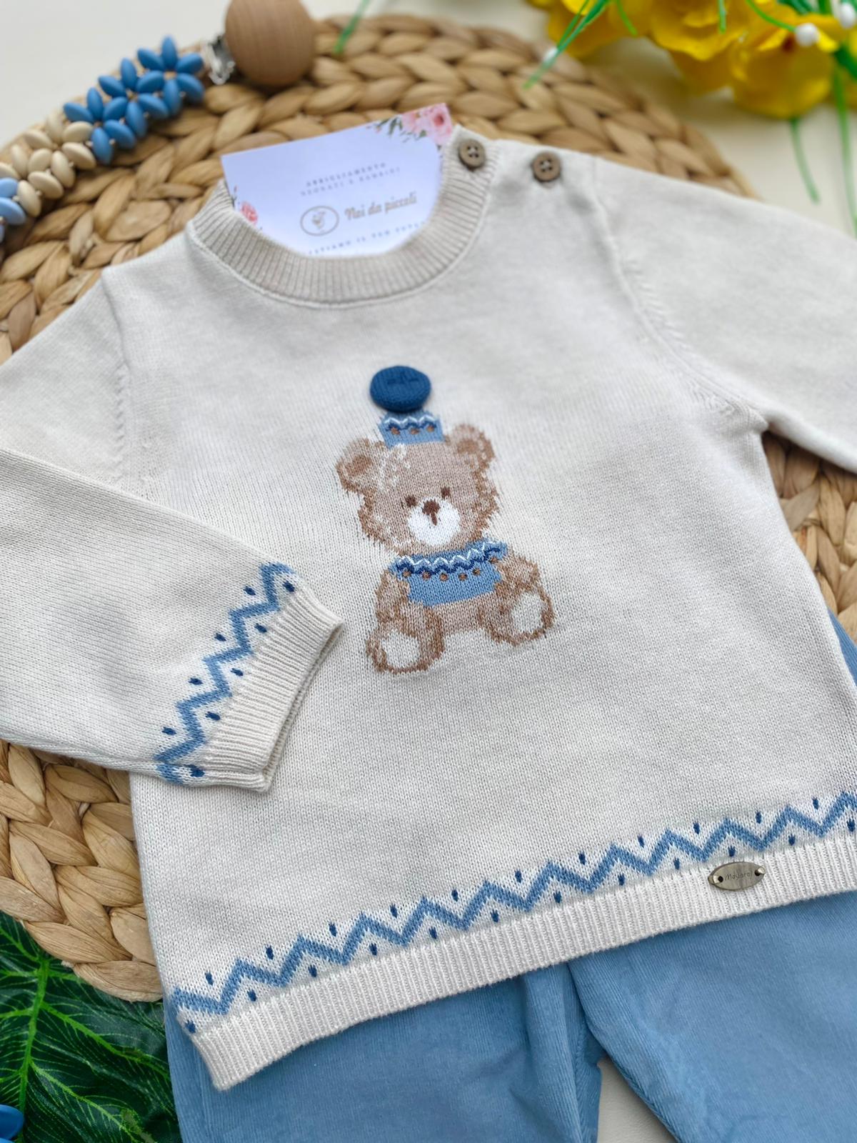 COMPLETO 2 PZ CON ORSETTO FILATO CALDO CIELO BEIGE - Noi da piccoli
