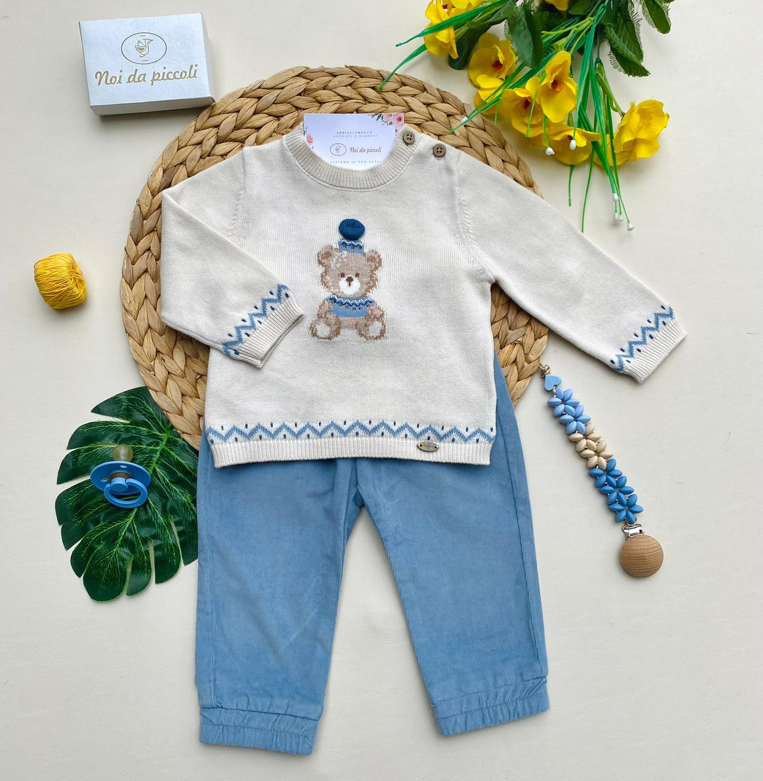 COMPLETO 2 PZ CON ORSETTO FILATO CALDO CIELO BEIGE - Noi da piccoli