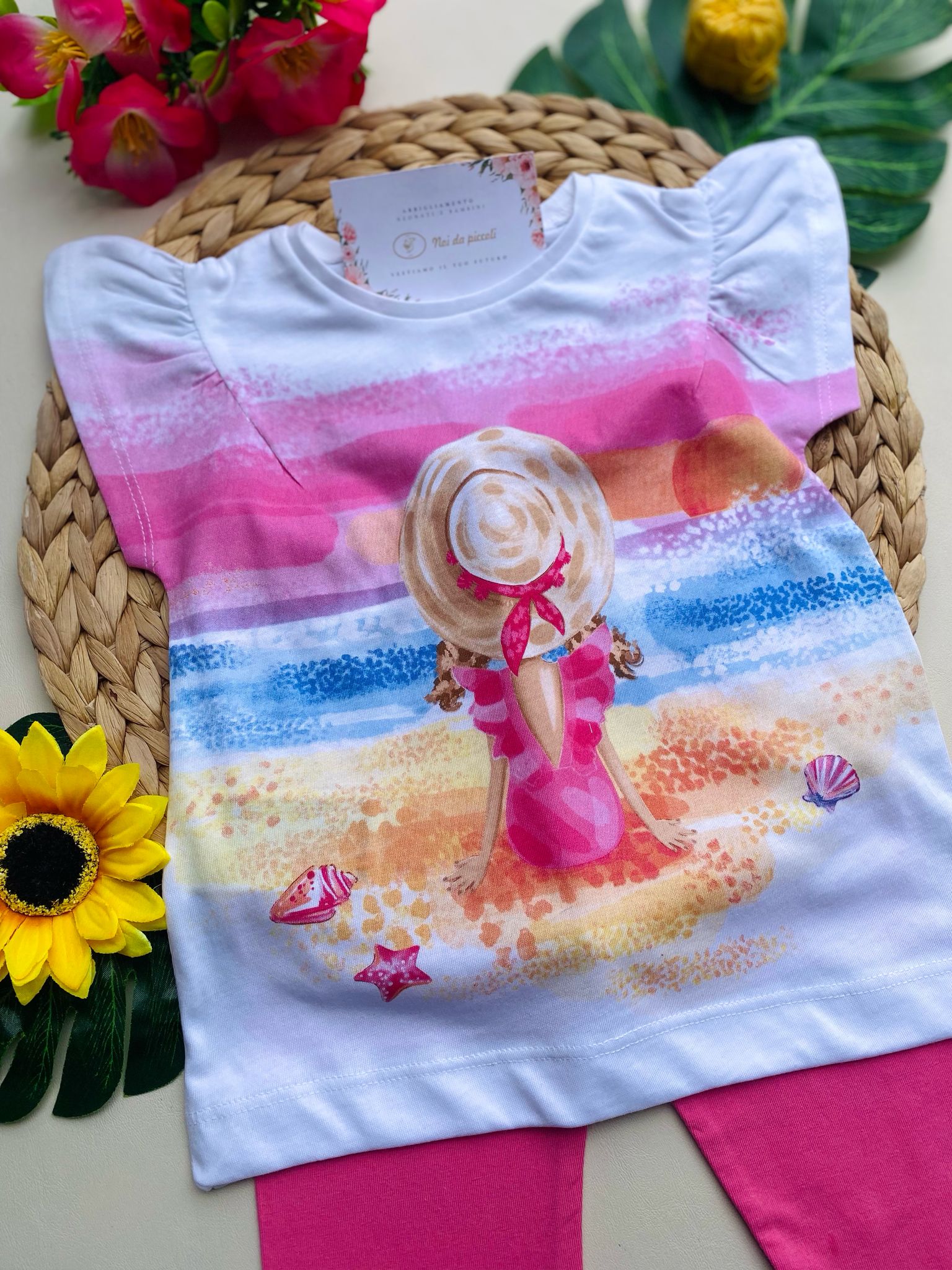 COMPLETO 2 PZ CON PANTALEGGINS ROSA E MAGLIETTINA A FANTASIA - Noi da piccoli