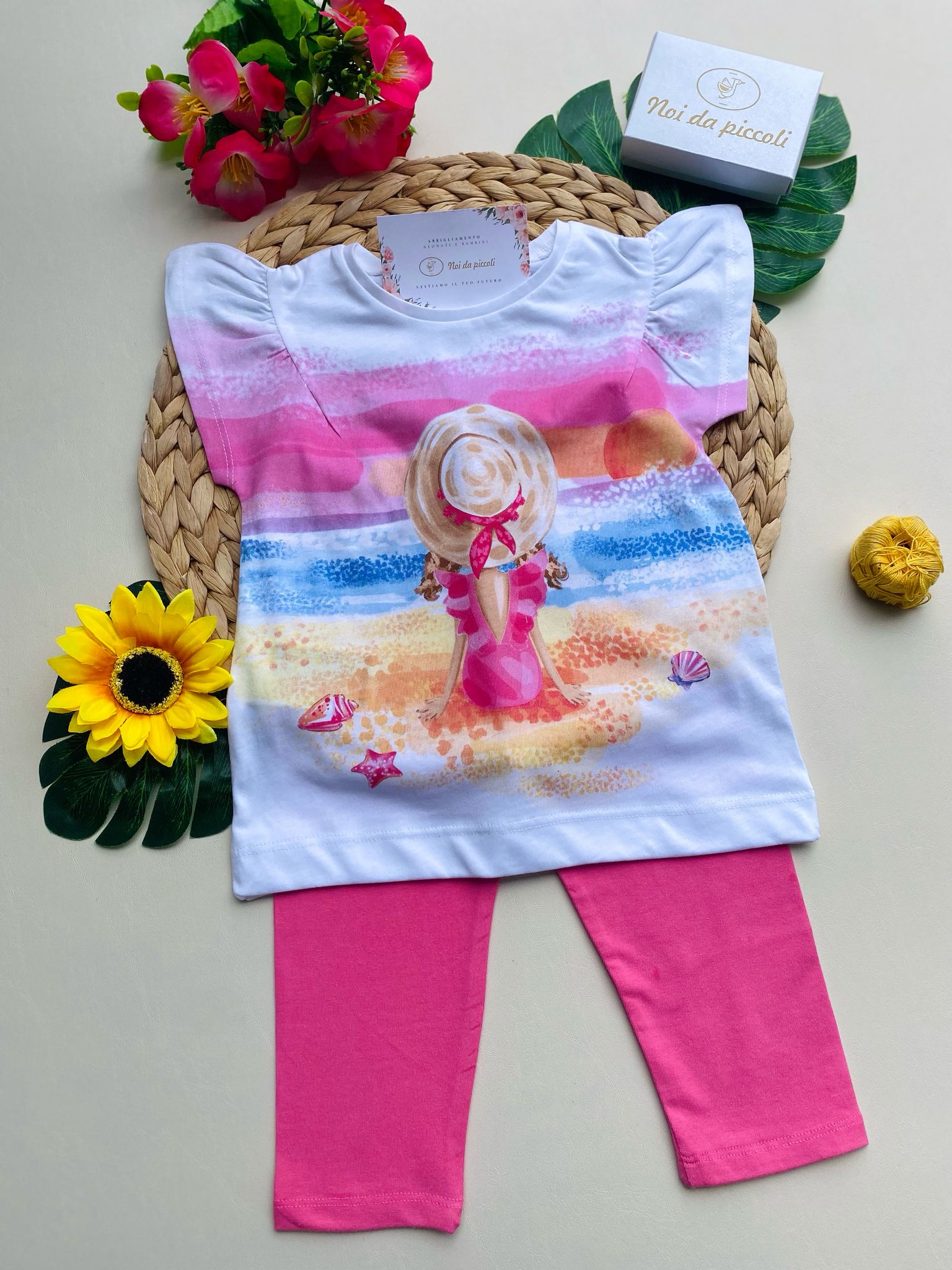 COMPLETO 2 PZ CON PANTALEGGINS ROSA E MAGLIETTINA A FANTASIA - Noi da piccoli