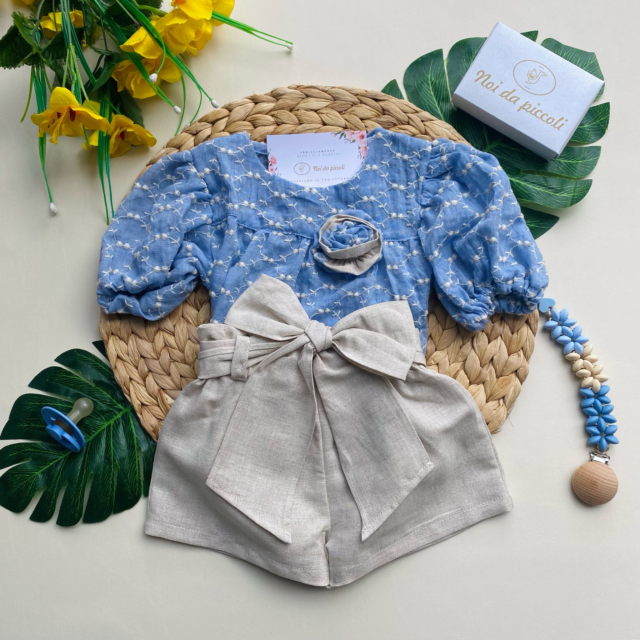 completo 2 pz con pantaloncino beige e magliettina denim - Noi da piccoli