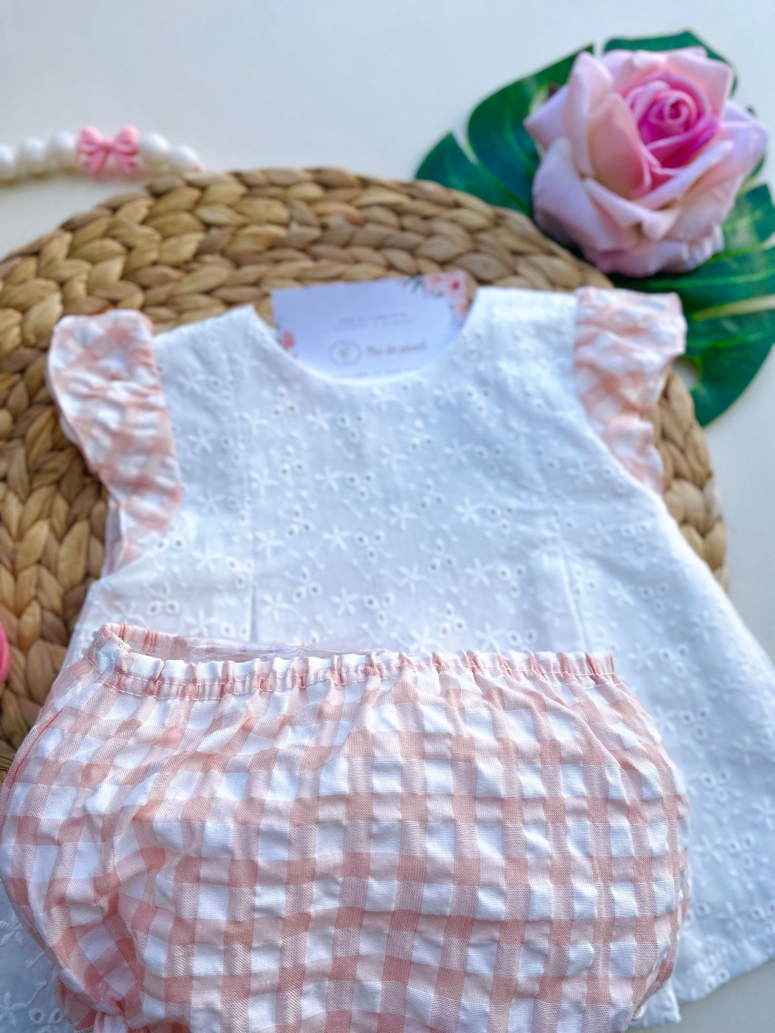 COMPLETO 2 PZ CON VESTINA BIANCA CON MANICHE A QUADRONI E CULOTTINA ALLA STESSA FANTASIA - Noi da piccoli