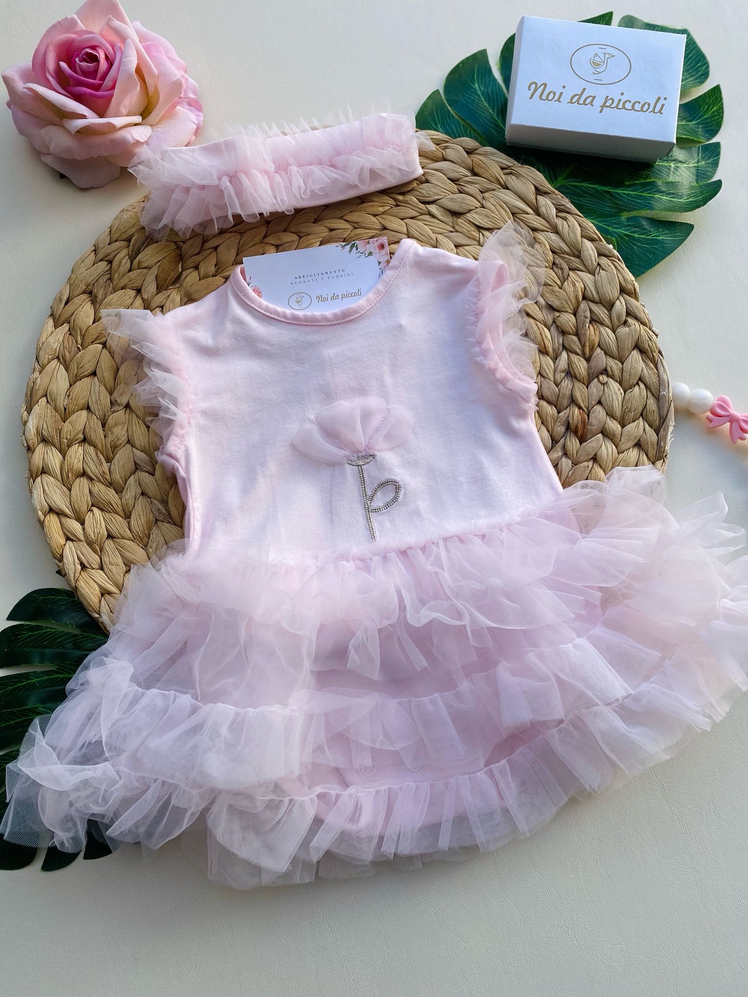 completo 2 pz con vestitino rosa in tulle e fascia per capelli abbinata - Noi da piccoli