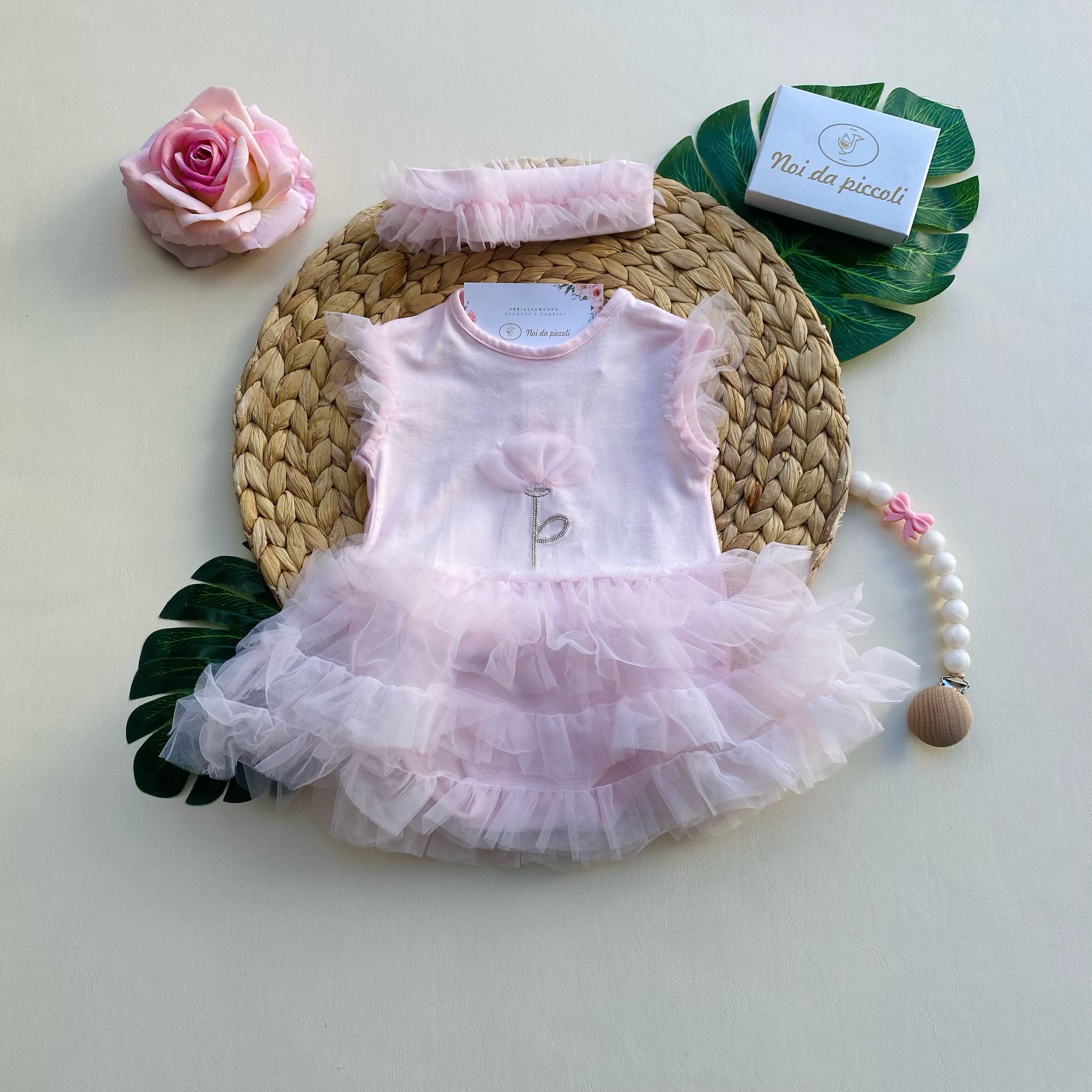 completo 2 pz con vestitino rosa in tulle e fascia per capelli abbinata - Noi da piccoli