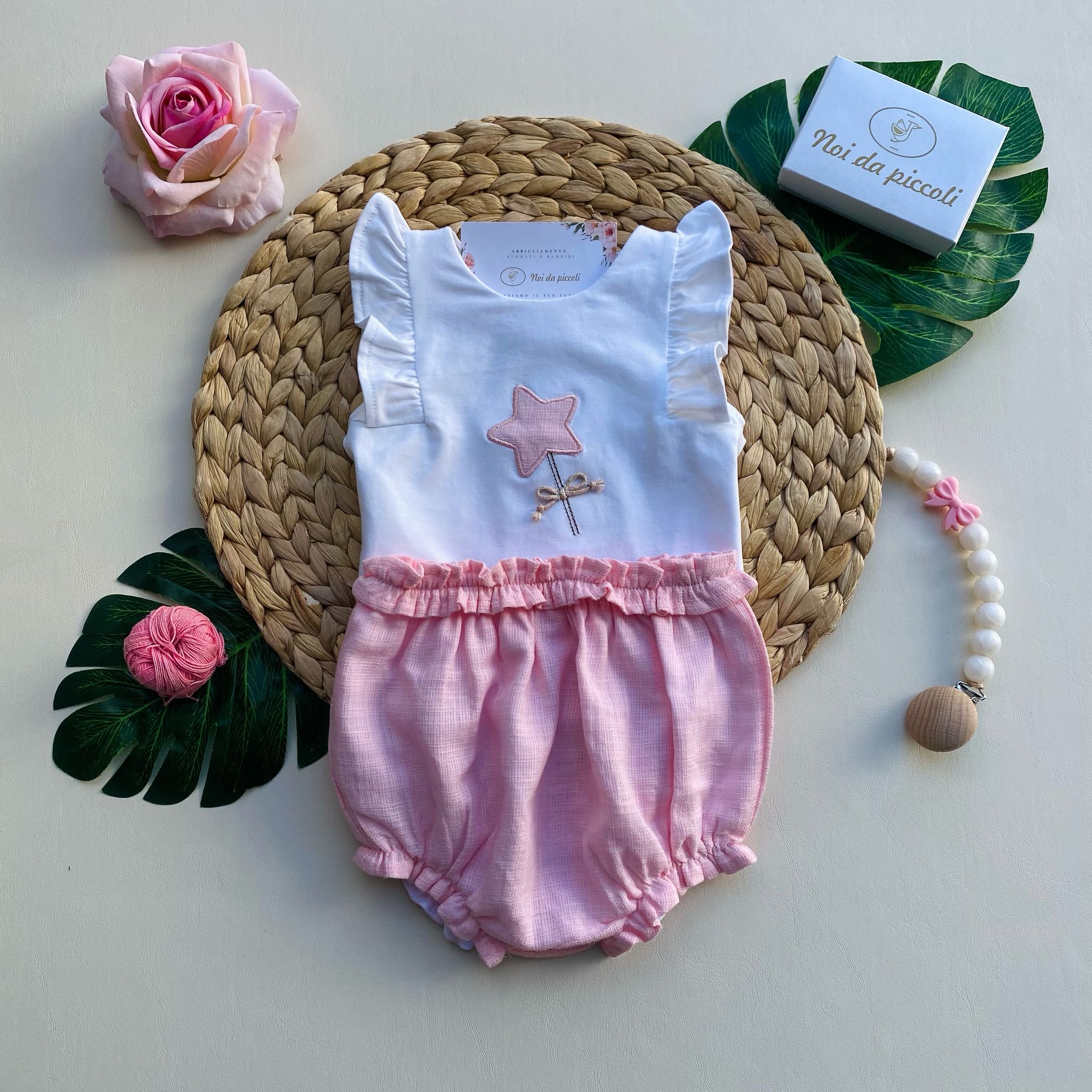 completo 2 pz Cotone MAGLIETTINA BIANCA E CULOTTINA ROSA - Noi da piccoli