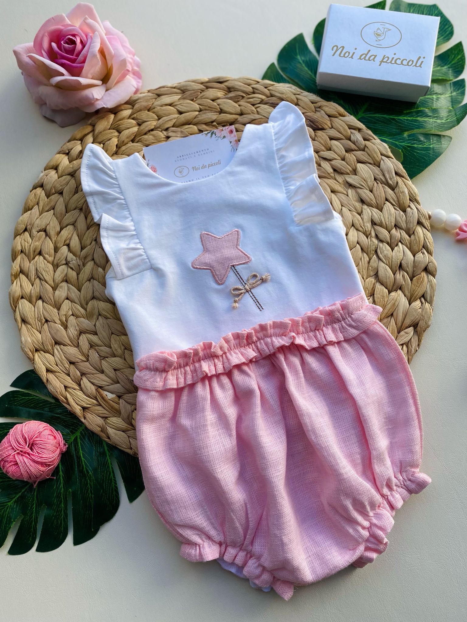 completo 2 pz Cotone MAGLIETTINA BIANCA E CULOTTINA ROSA - Noi da piccoli