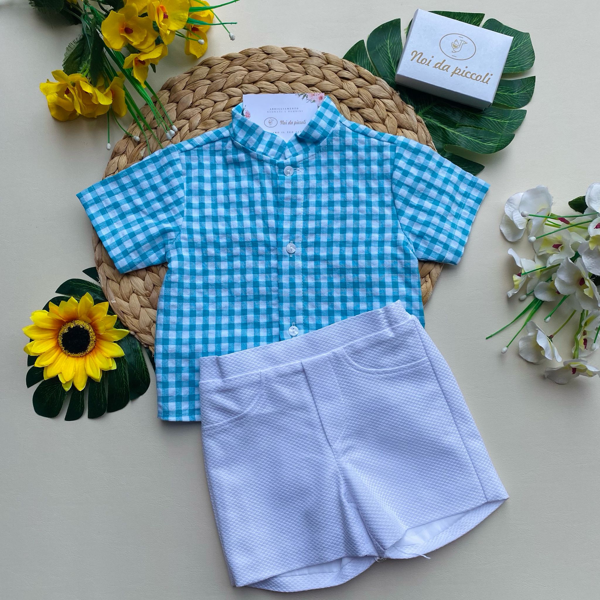 completo 2 pz Cotone Turchese - Noi da piccoli