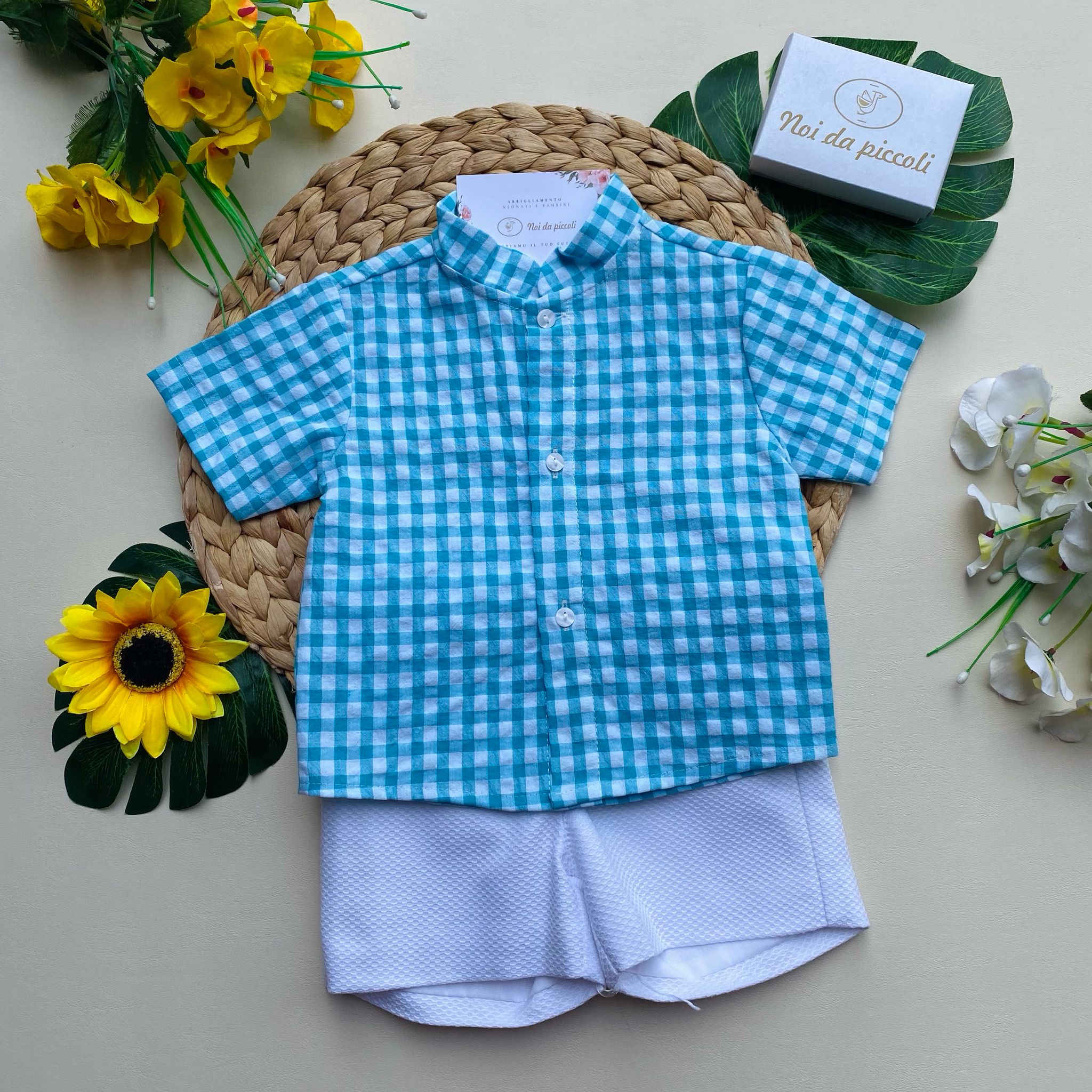 completo 2 pz Cotone Turchese - Noi da piccoli