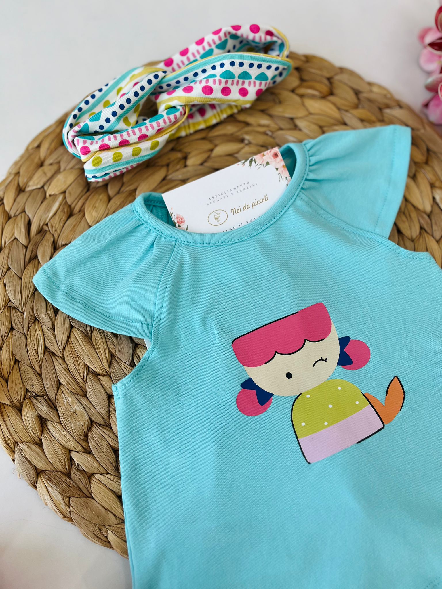 completo 2 pz Cotone Turchese - Noi da piccoli