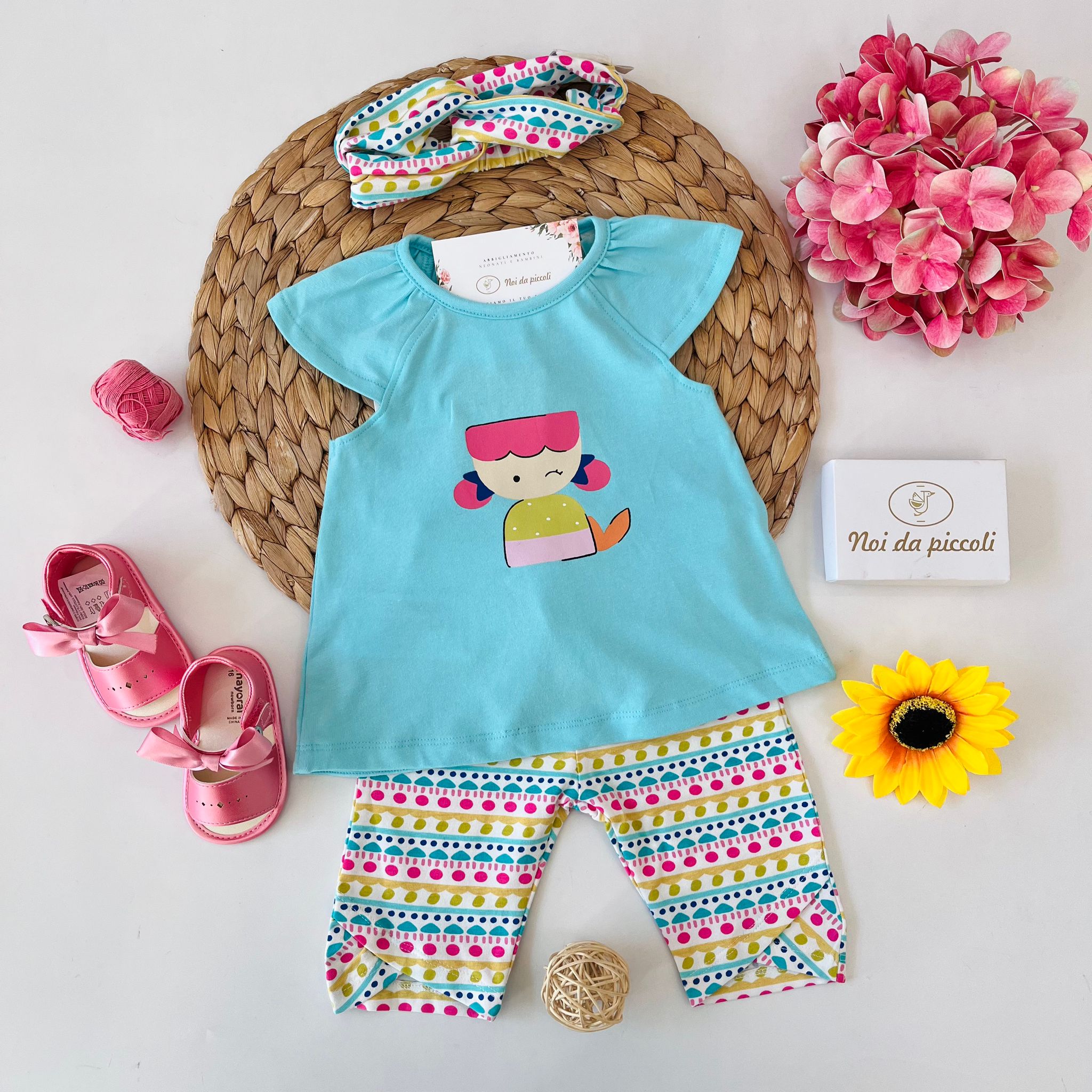 completo 2 pz Cotone Turchese - Noi da piccoli