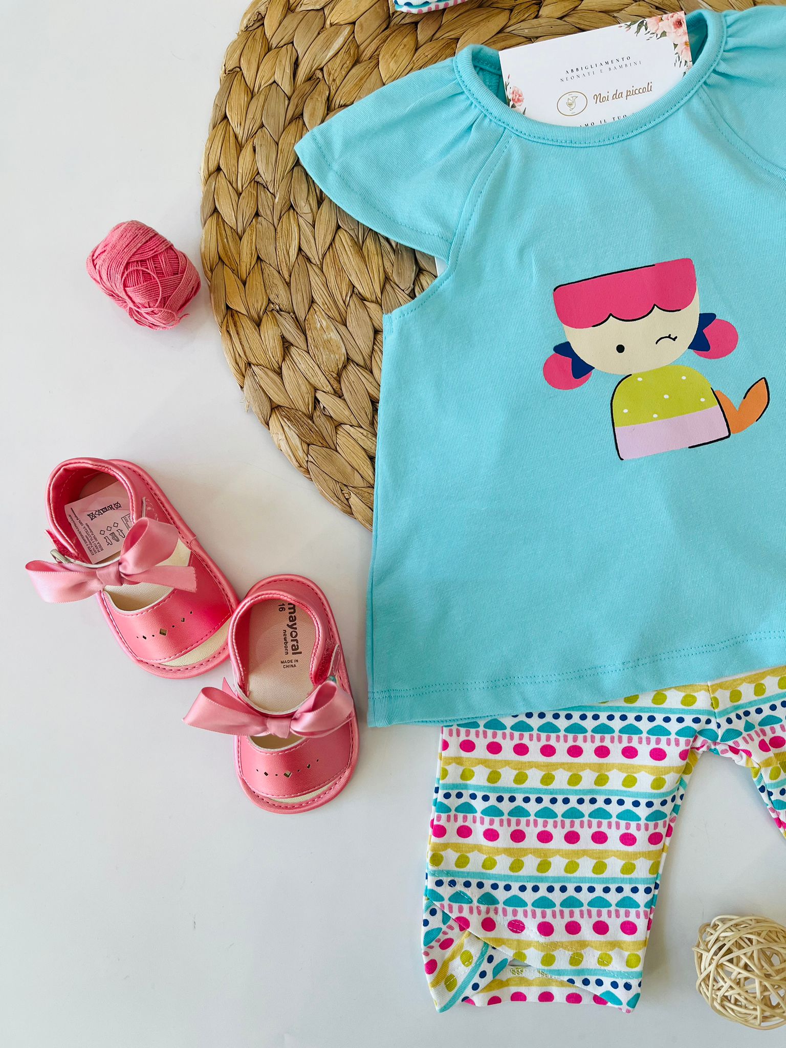 completo 2 pz Cotone Turchese - Noi da piccoli