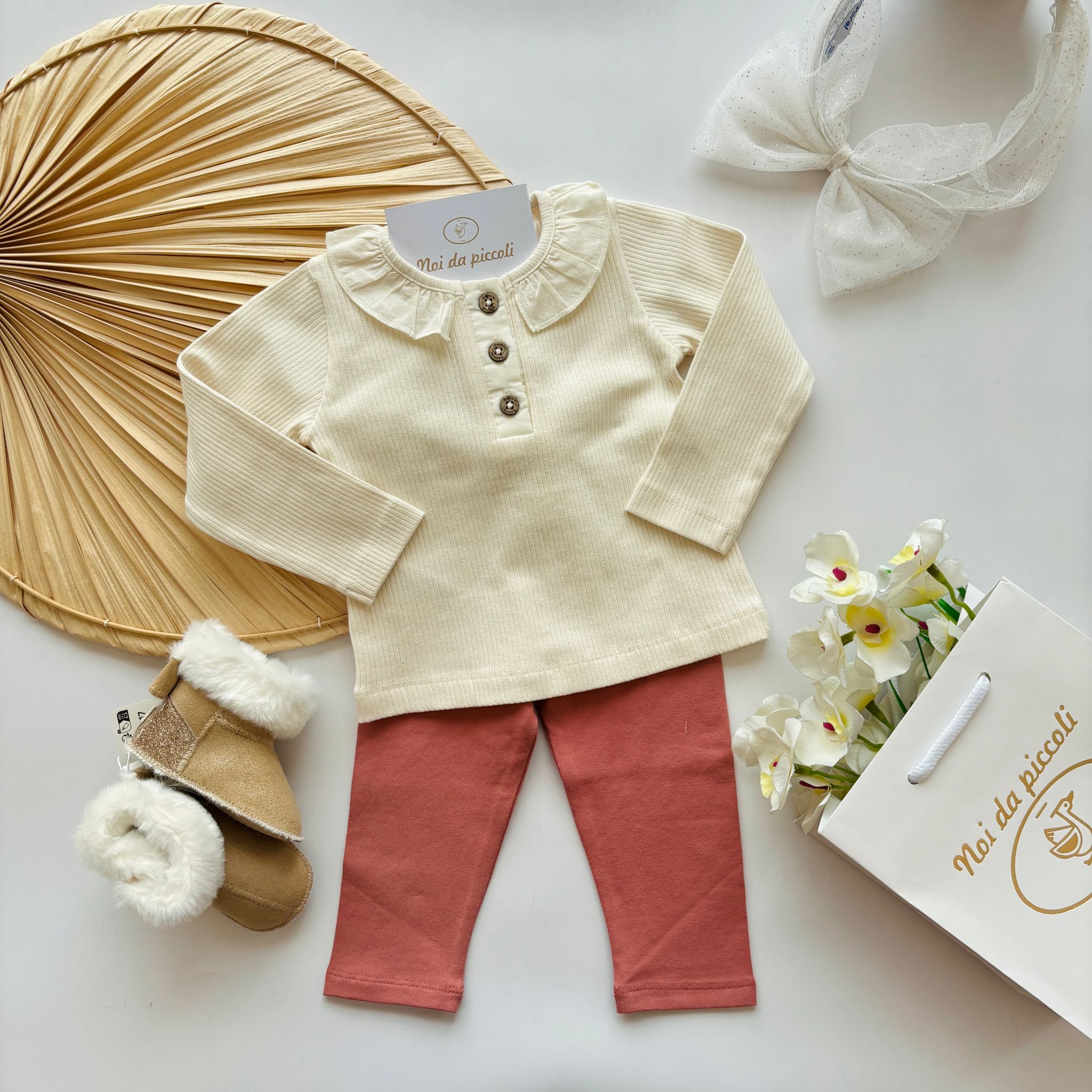 COMPLETO 2 PZ IN CALDO COTONE ARGILLA - Noi da piccoli