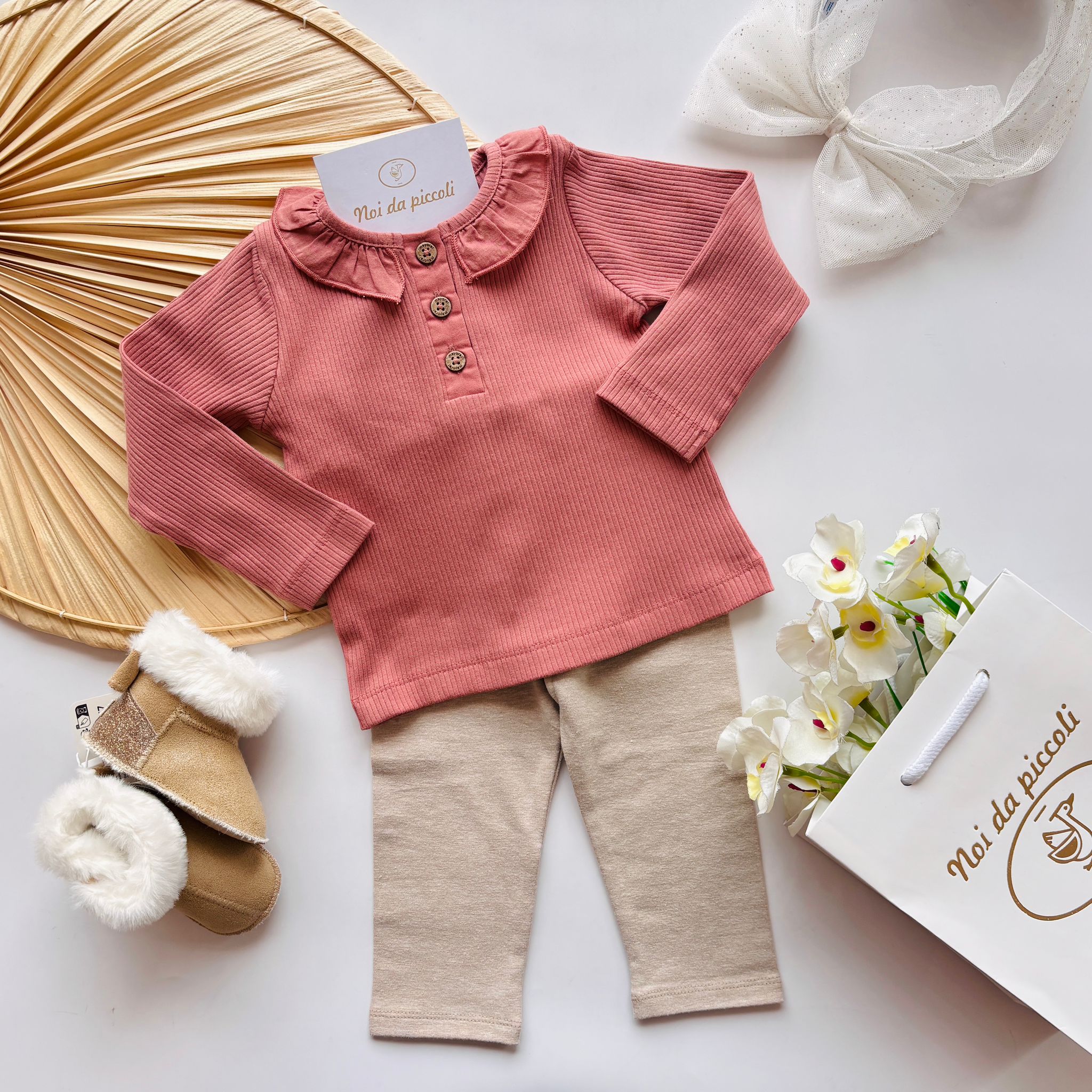 COMPLETO 2 PZ IN CALDO COTONE ARGILLA - Noi da piccoli