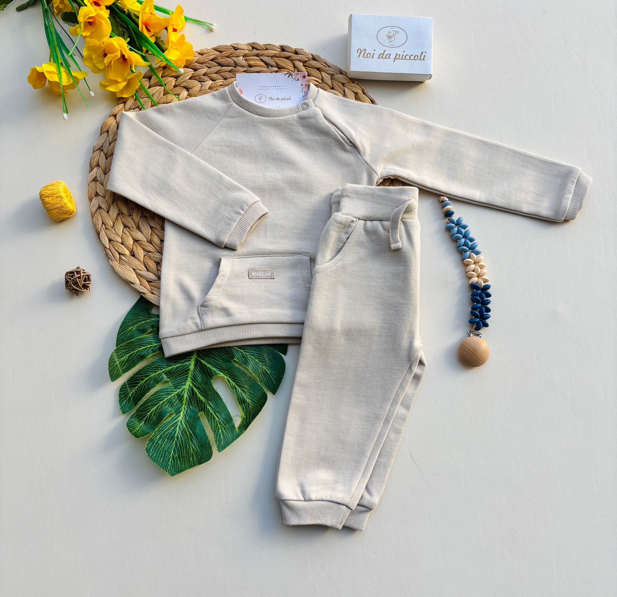 COMPLETO 2 PZ IN CALDO COTONE BEIGE - Noi da piccoli