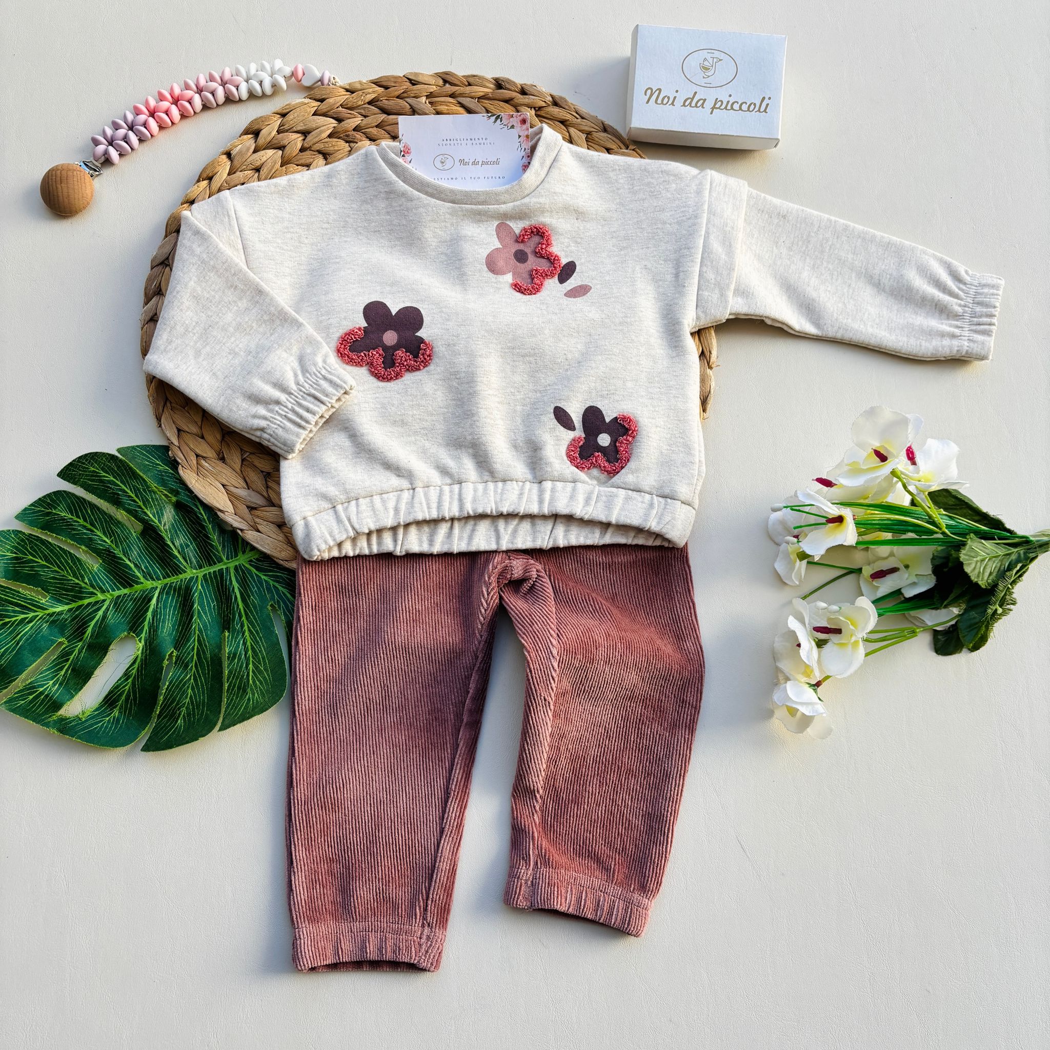 COMPLETO 2 PZ IN CALDO COTONE BEIGE E ROSA - Noi da piccoli