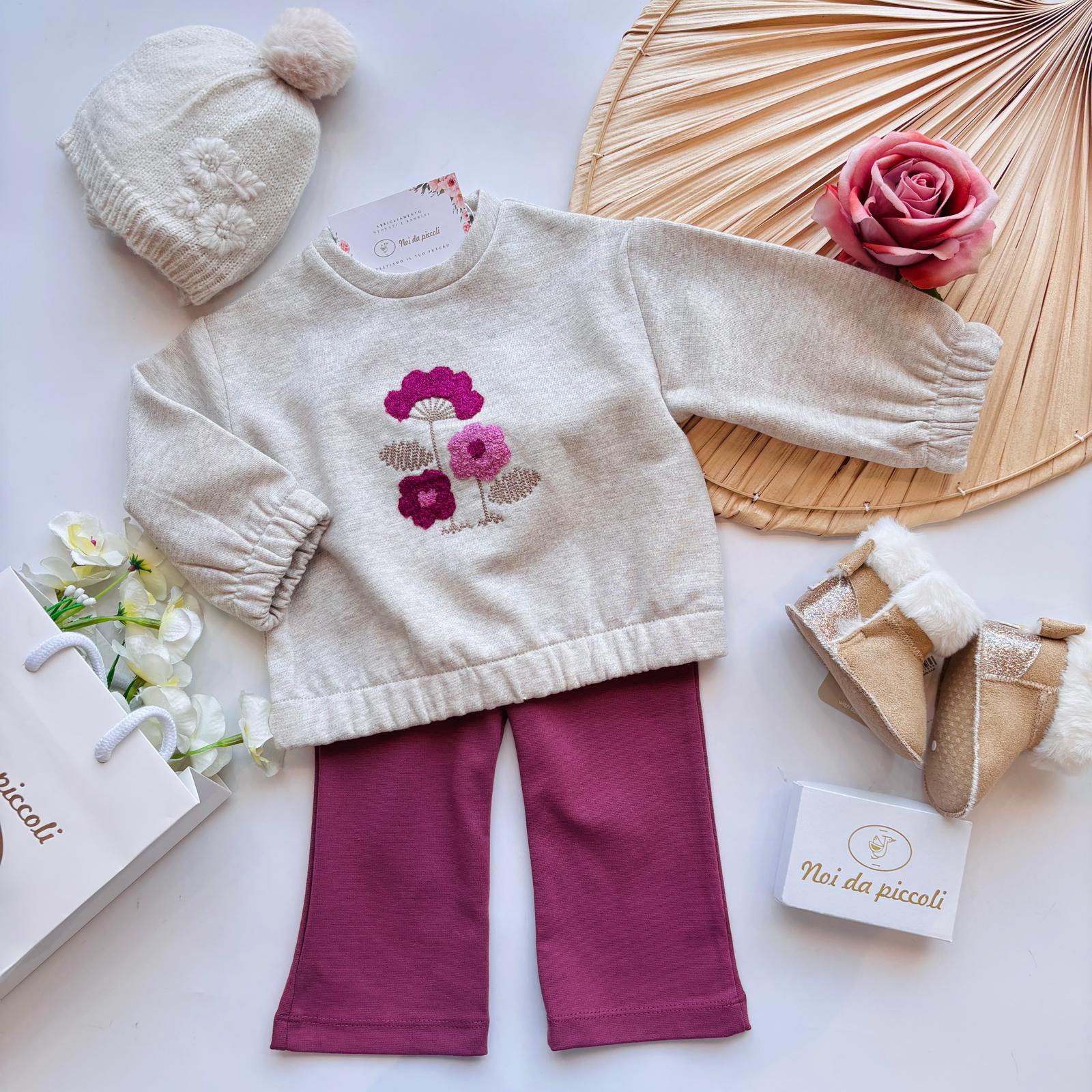 COMPLETO 2 PZ IN CALDO COTONE CON FIORELLINI ROSADO - Noi da piccoli