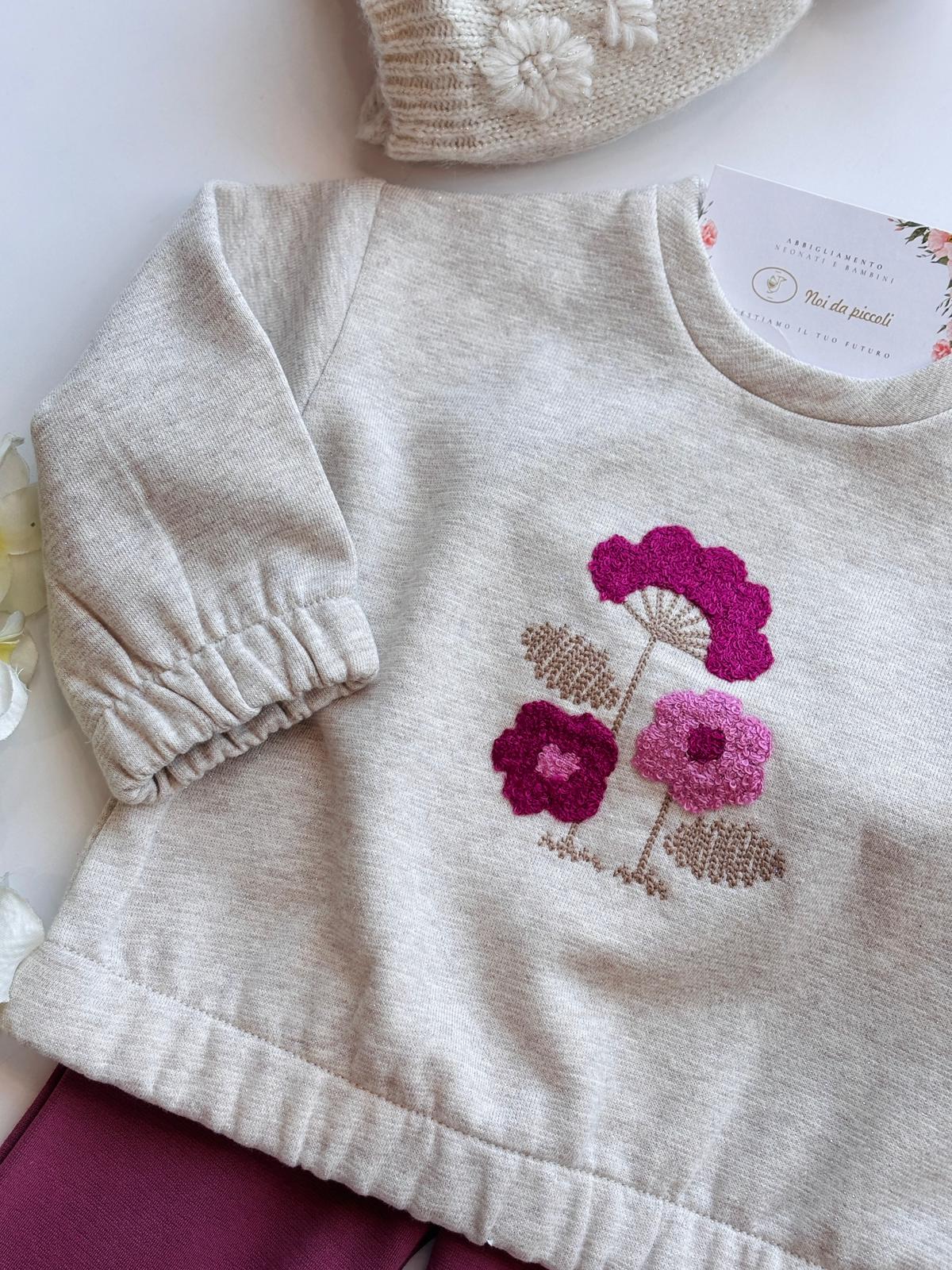 COMPLETO 2 PZ IN CALDO COTONE CON FIORELLINI ROSADO - Noi da piccoli