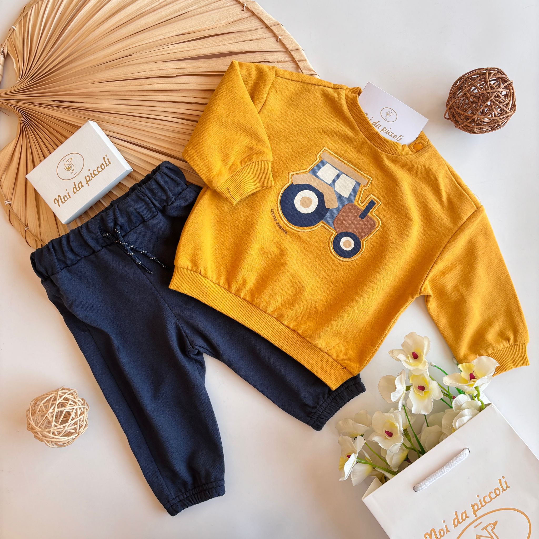 COMPLETO 2 PZ IN CALDO COTONE CON MACCHININE MOSTAZA - Noi da piccoli