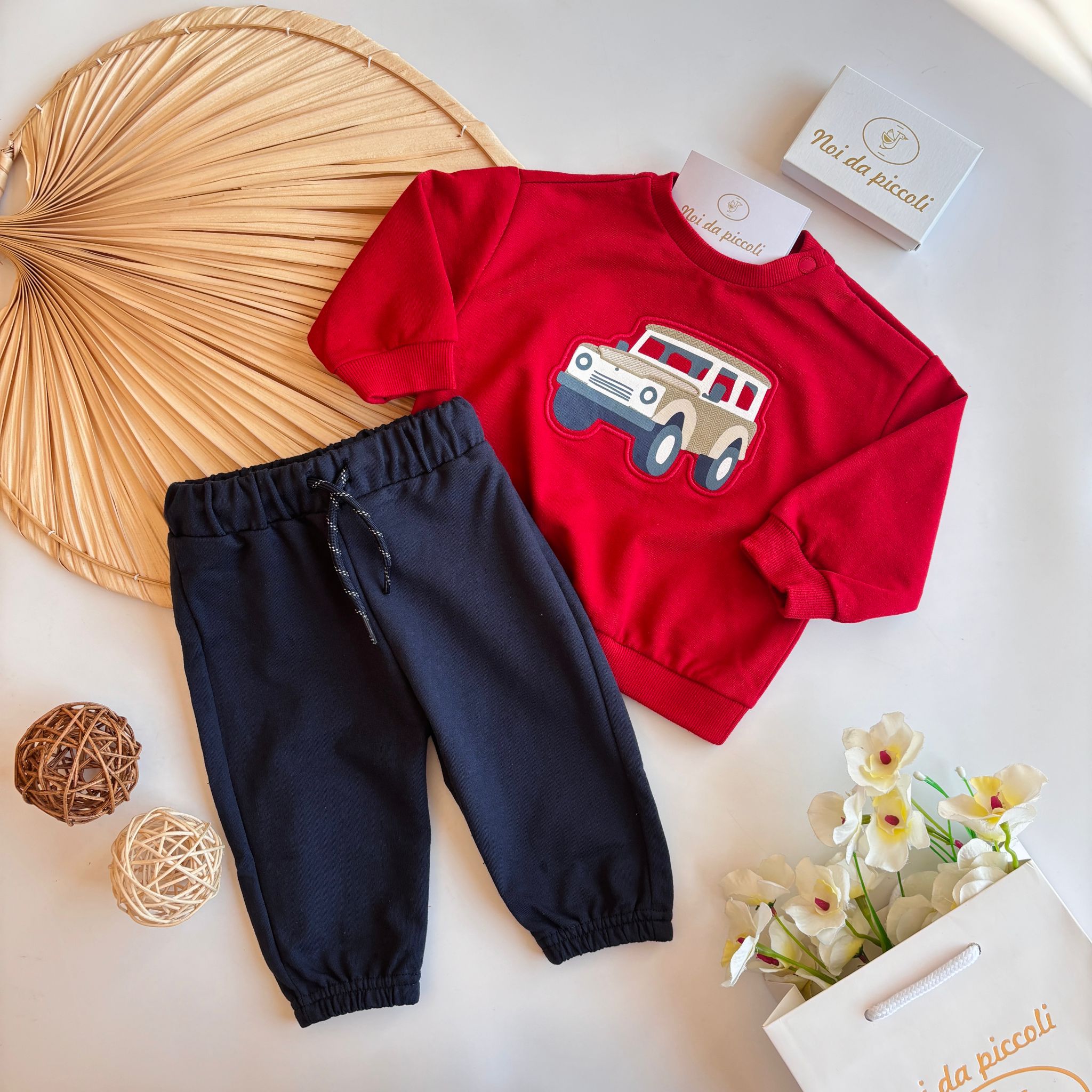 COMPLETO 2 PZ IN CALDO COTONE CON MACCHININE rojo - Noi da piccoli