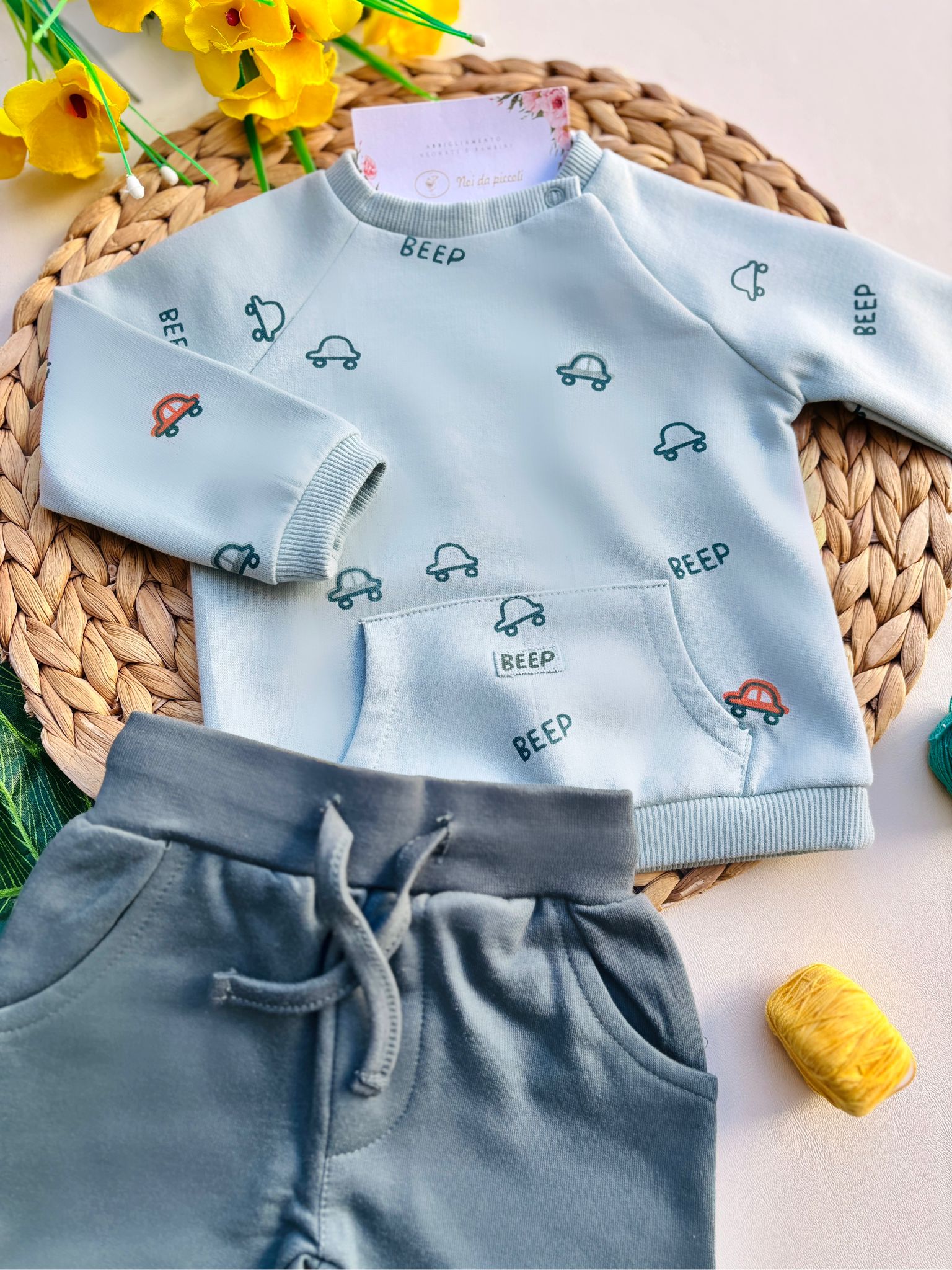 COMPLETO 2 PZ IN CALDO COTONE CON MACCHININE VERDE - Noi da piccoli