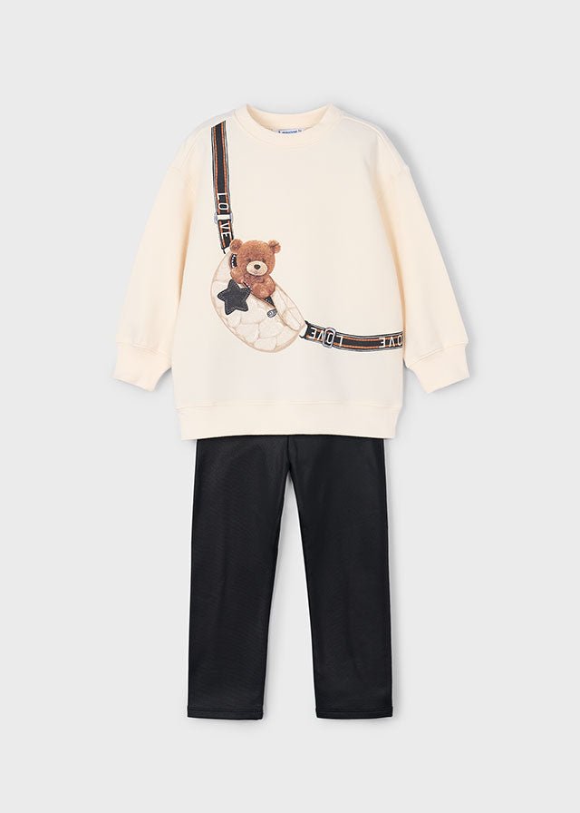 COMPLETO 2 PZ IN CALDO COTONE CON ORSETTO CREMA NERO - Noi da piccoli