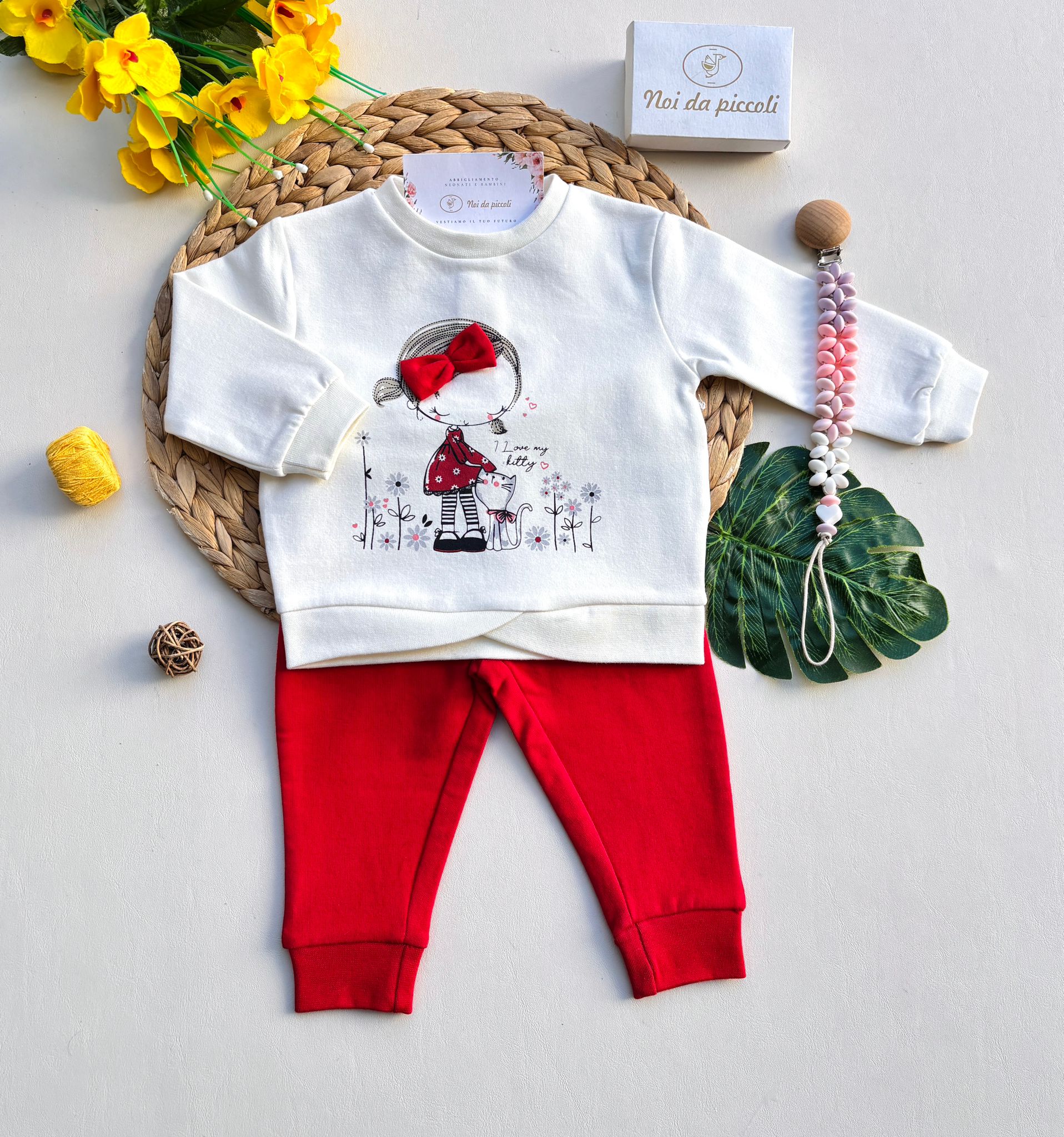 COMPLETO 2 PZ IN CALDO COTONE PANNA ROSSO - Noi da piccoli