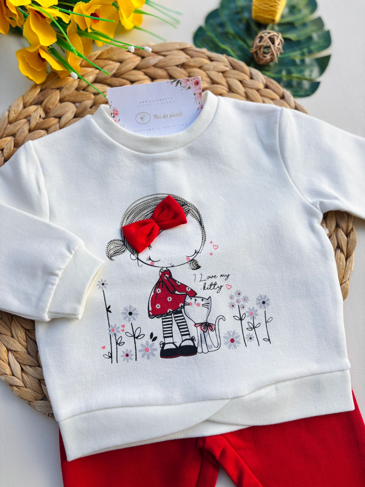 COMPLETO 2 PZ IN CALDO COTONE PANNA ROSSO - Noi da piccoli