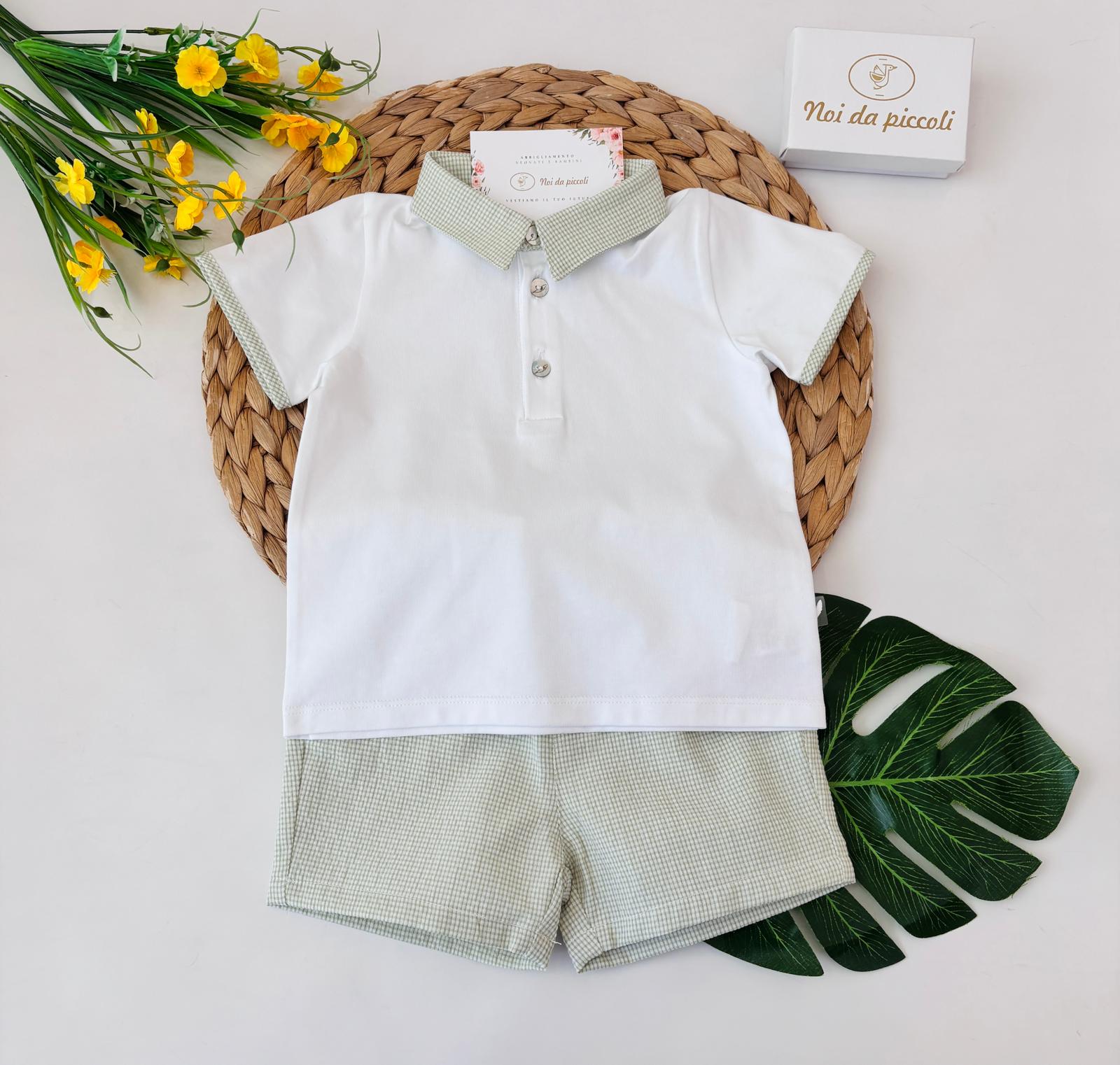 COMPLETO 2 PZ IN COTONE A QUADRATINI BIANCO VERDE - Noi da piccoli