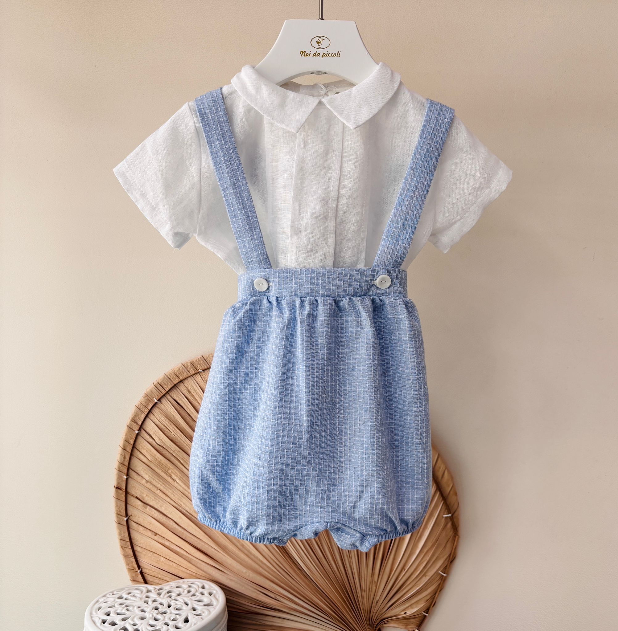 COMPLETO 2 PZ IN COTONE A QUADRETTI BIANCO CIELO - Noi da piccoli
