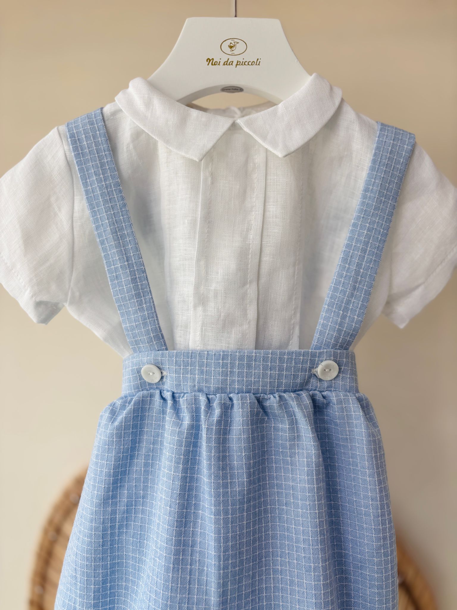 COMPLETO 2 PZ IN COTONE A QUADRETTI BIANCO CIELO - Noi da piccoli