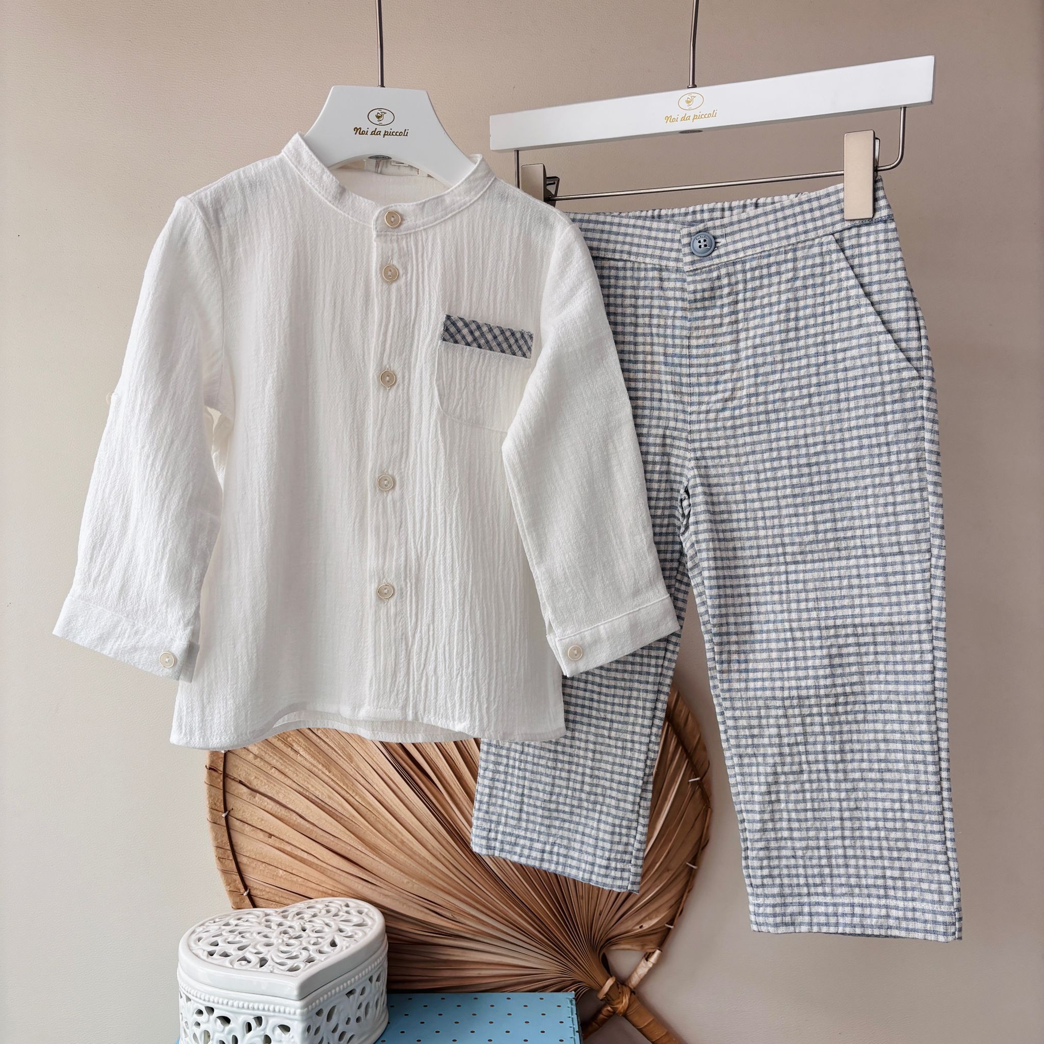 COMPLETO 2 PZ IN COTONE A QUADRONI BIANCO BLU - Noi da piccoli
