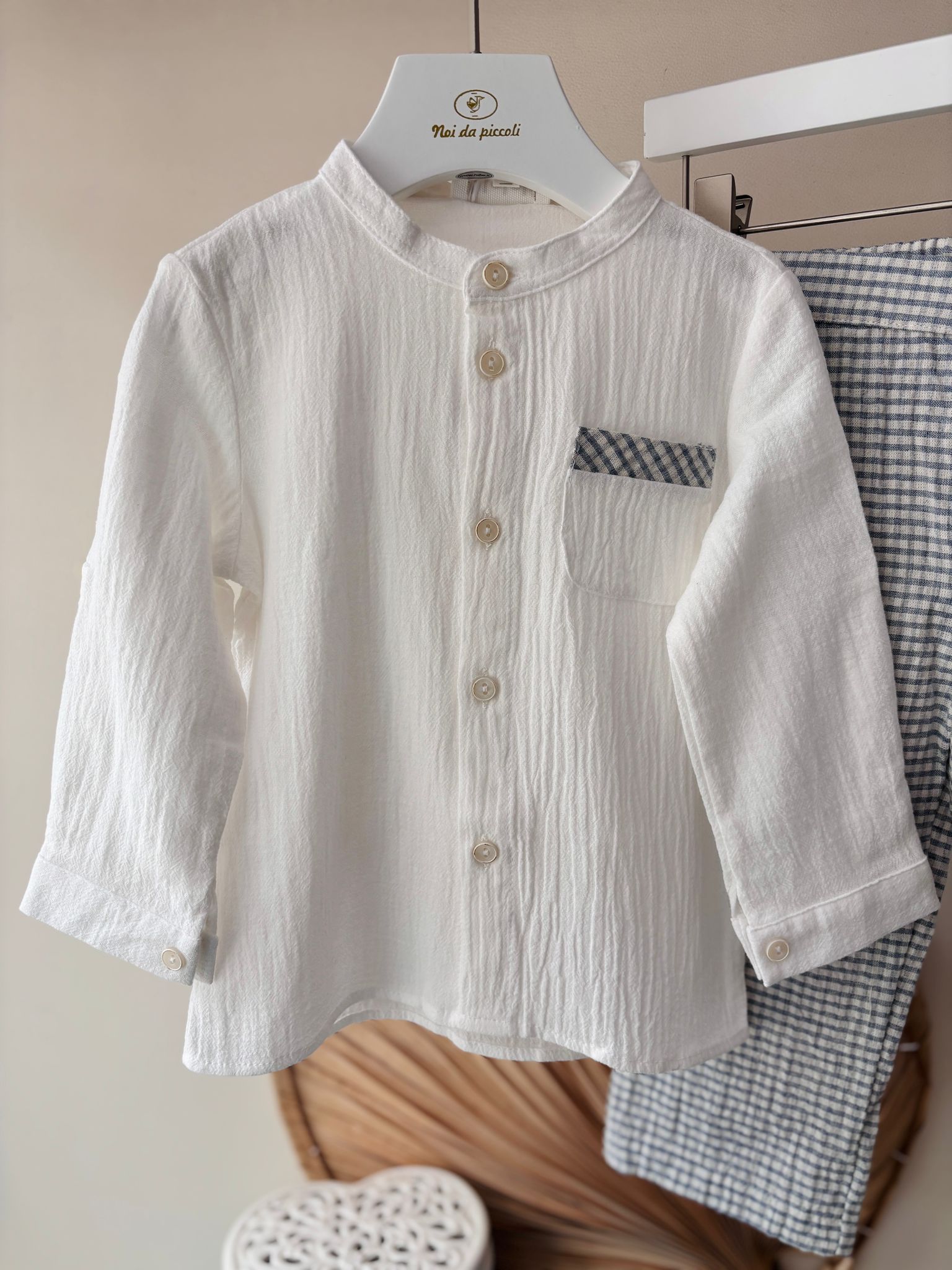 COMPLETO 2 PZ IN COTONE A QUADRONI BIANCO BLU - Noi da piccoli
