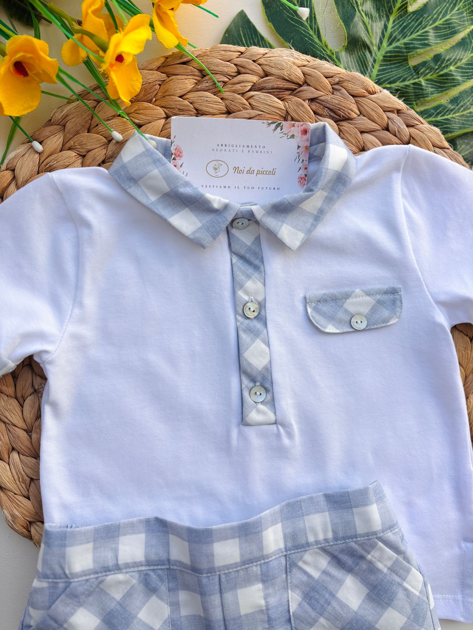 COMPLETO 2 PZ IN COTONE A QUADRONI BIANCO CIELO - Noi da piccoli