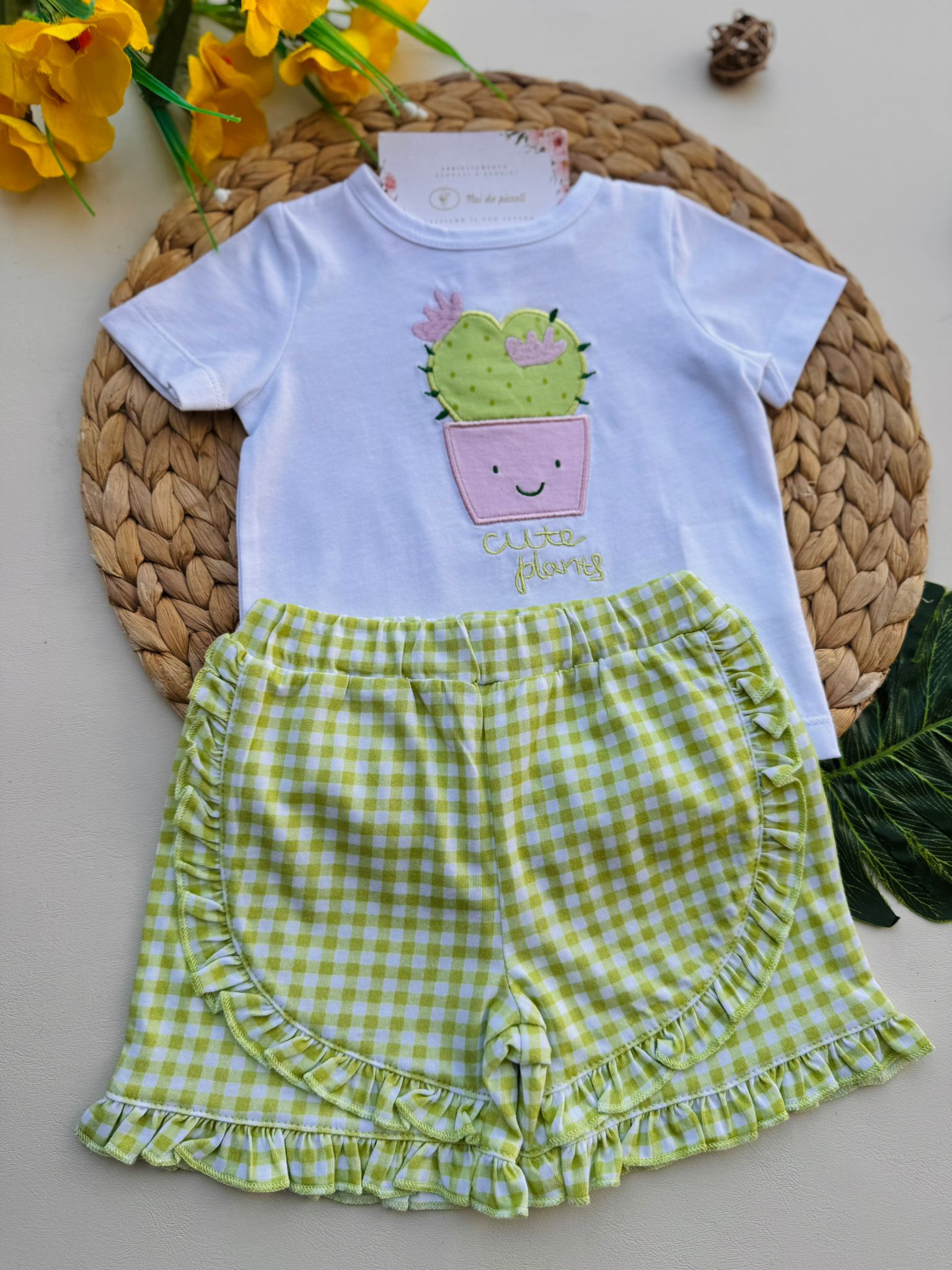 COMPLETO 2 PZ IN COTONE A QUADRONI BIANCO VERDE - Noi da piccoli