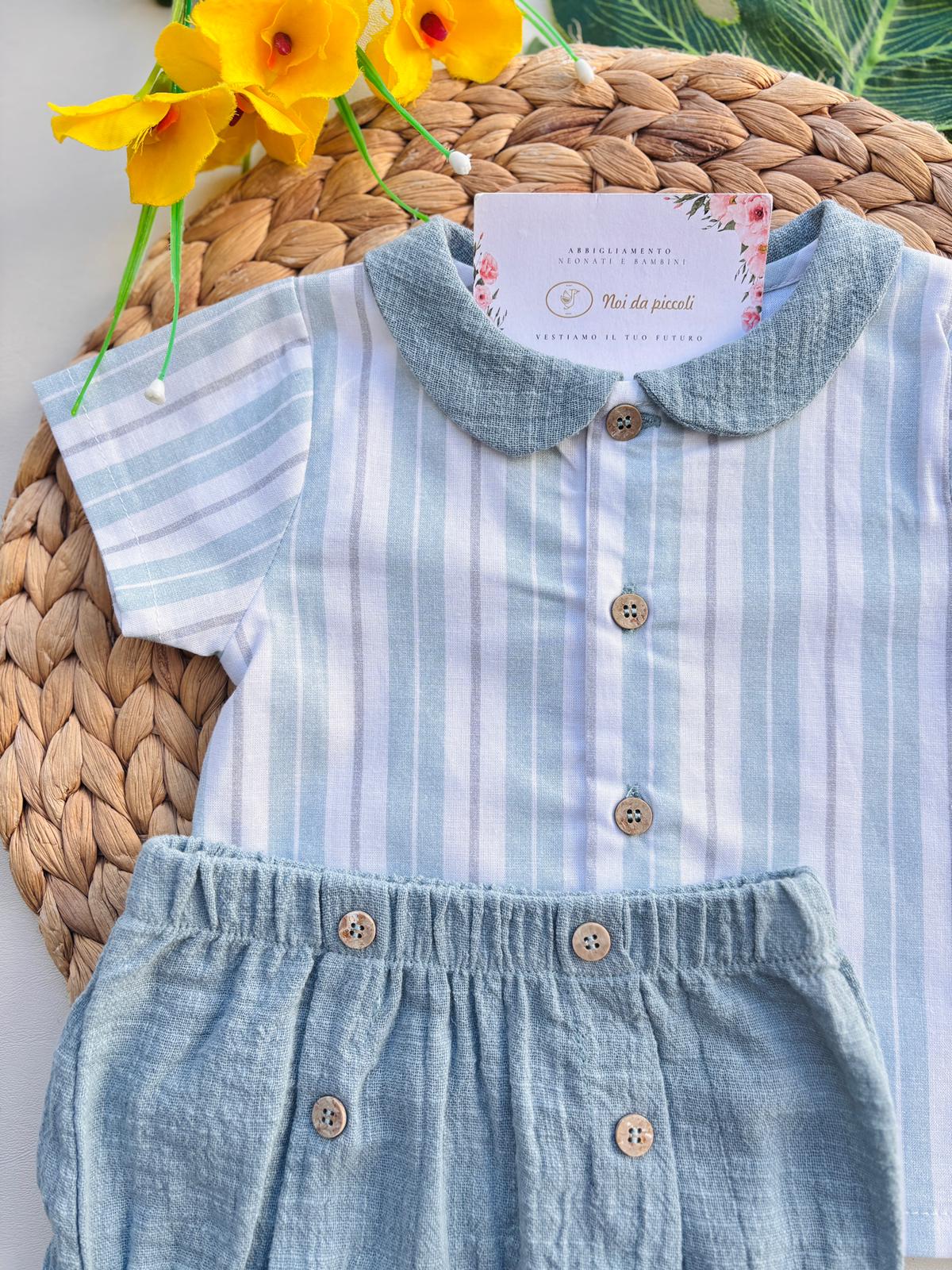 COMPLETO 2 PZ IN COTONE A QUADRONI E ANIMALI SAVANA VERDE - Noi da piccoli