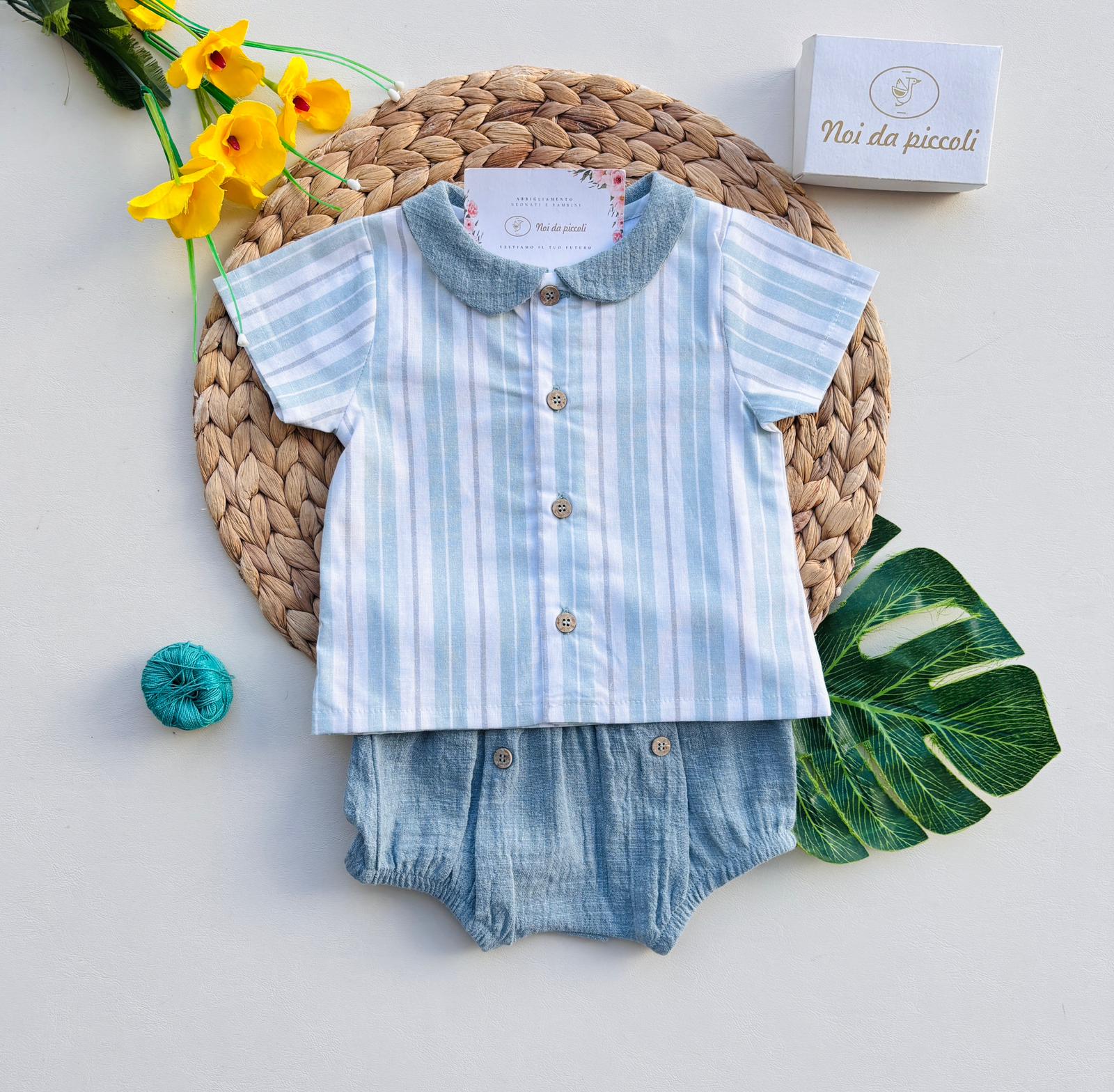 COMPLETO 2 PZ IN COTONE A QUADRONI E ANIMALI SAVANA VERDE - Noi da piccoli