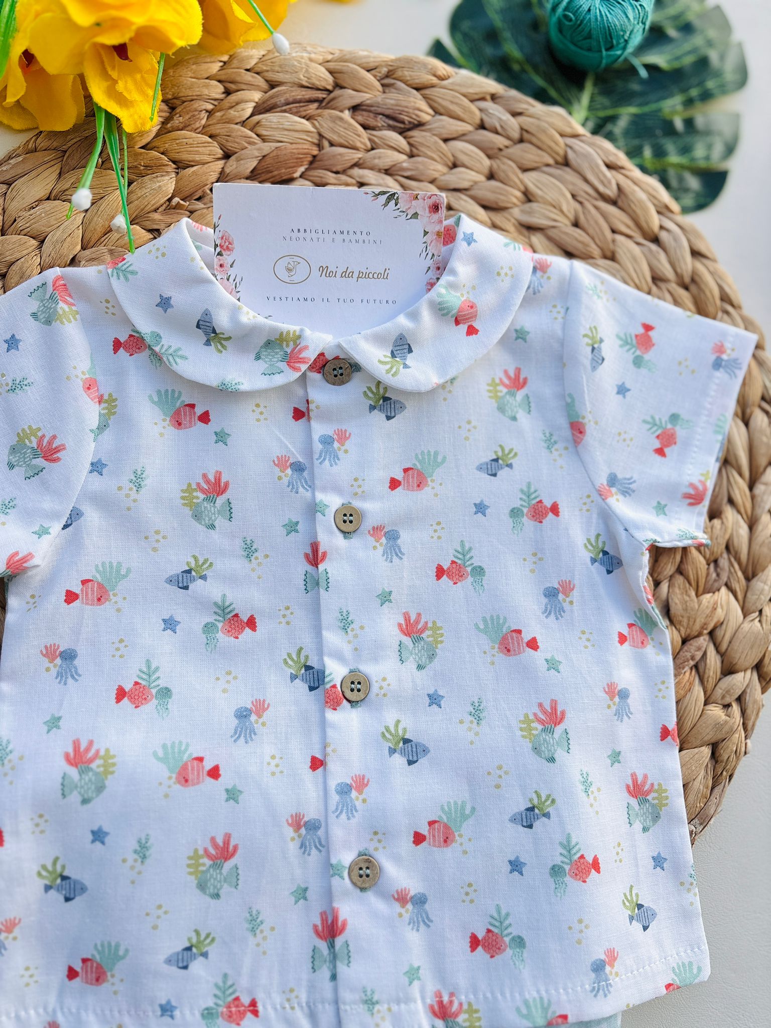 COMPLETO 2 PZ IN COTONE A QUADRONI E ANIMALINI BIANCO VERDE - Noi da piccoli