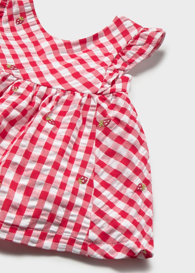 COMPLETO 2 PZ IN COTONE A QUADRONI E FRAGOLINE ROSSO - Noi da piccoli