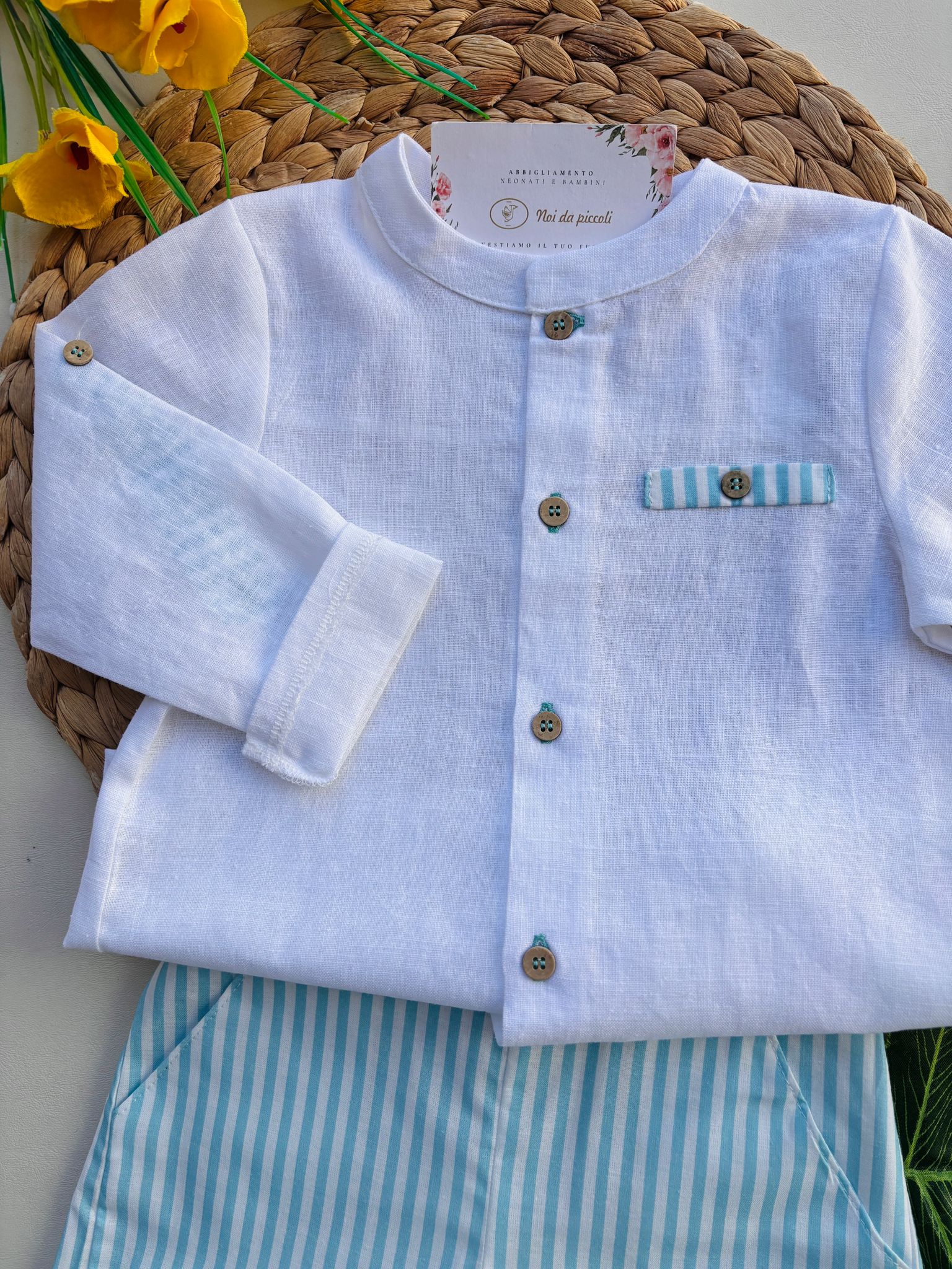 COMPLETO 2 PZ IN COTONE A RIGHE AZZURRO - Noi da piccoli