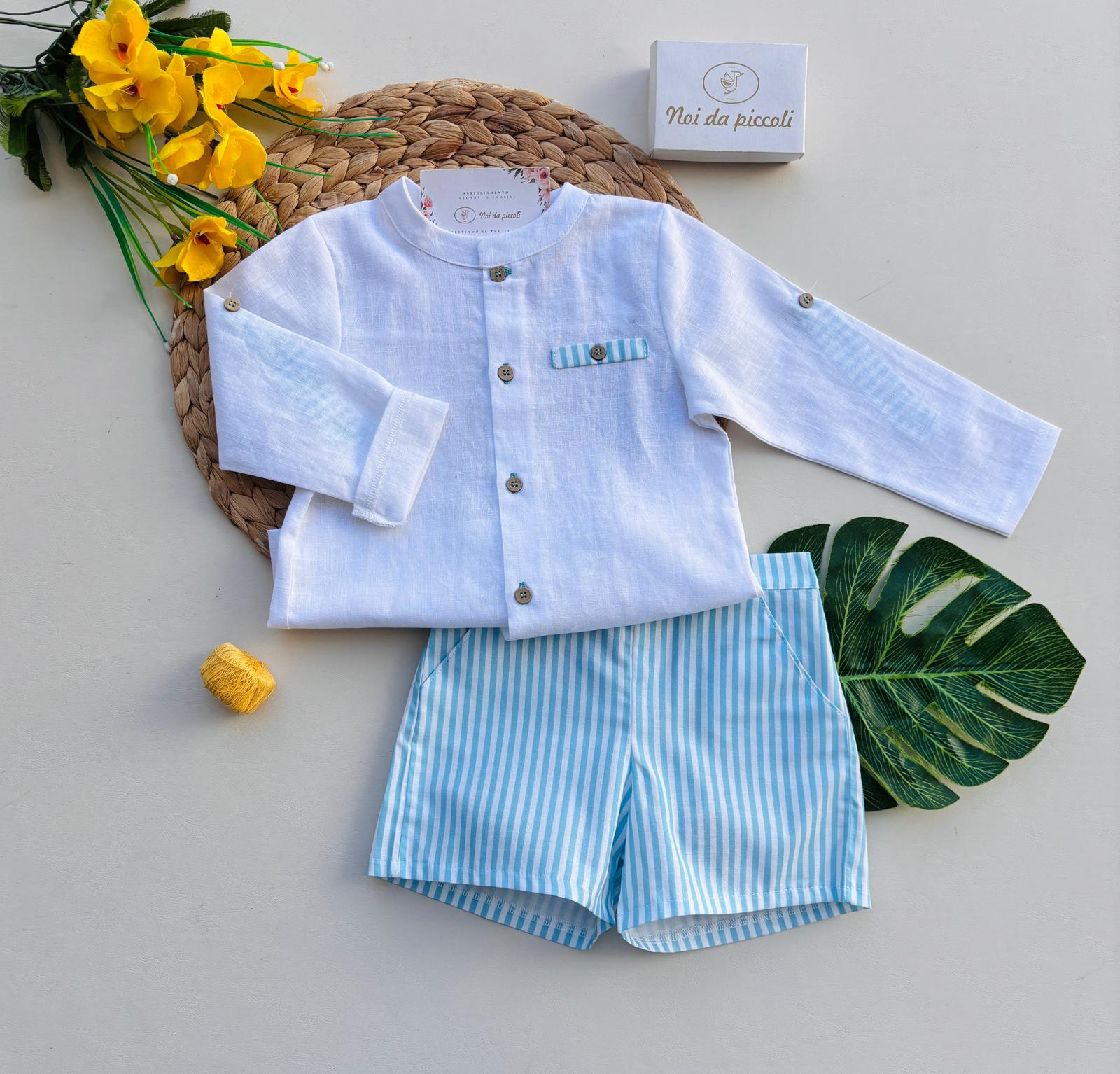 COMPLETO 2 PZ IN COTONE A RIGHE AZZURRO - Noi da piccoli