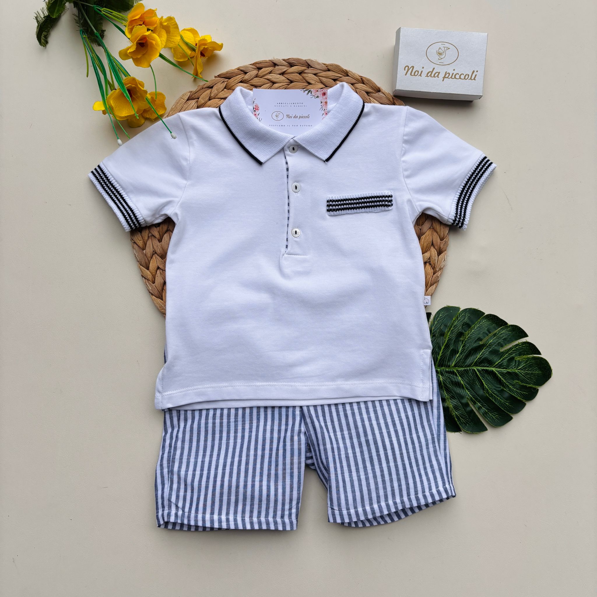 COMPLETO 2 PZ IN COTONE A RIGHE BIANCO BLU - Noi da piccoli