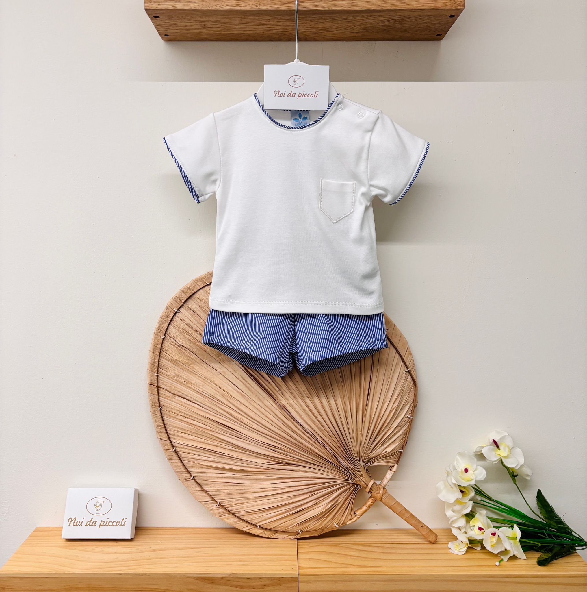 COMPLETO 2 PZ IN COTONE A RIGHE BIANCO BLU - Noi da piccoli