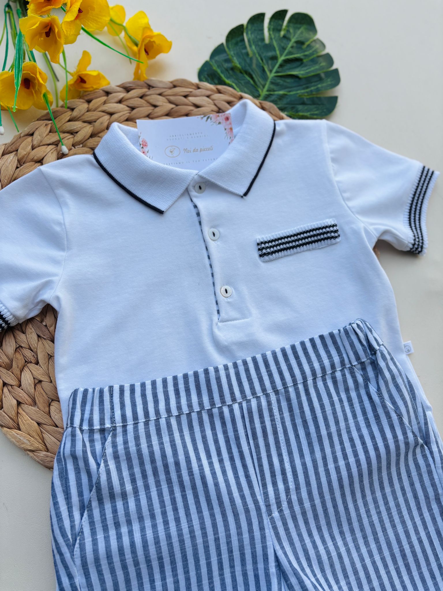 COMPLETO 2 PZ IN COTONE A RIGHE BIANCO BLU - Noi da piccoli