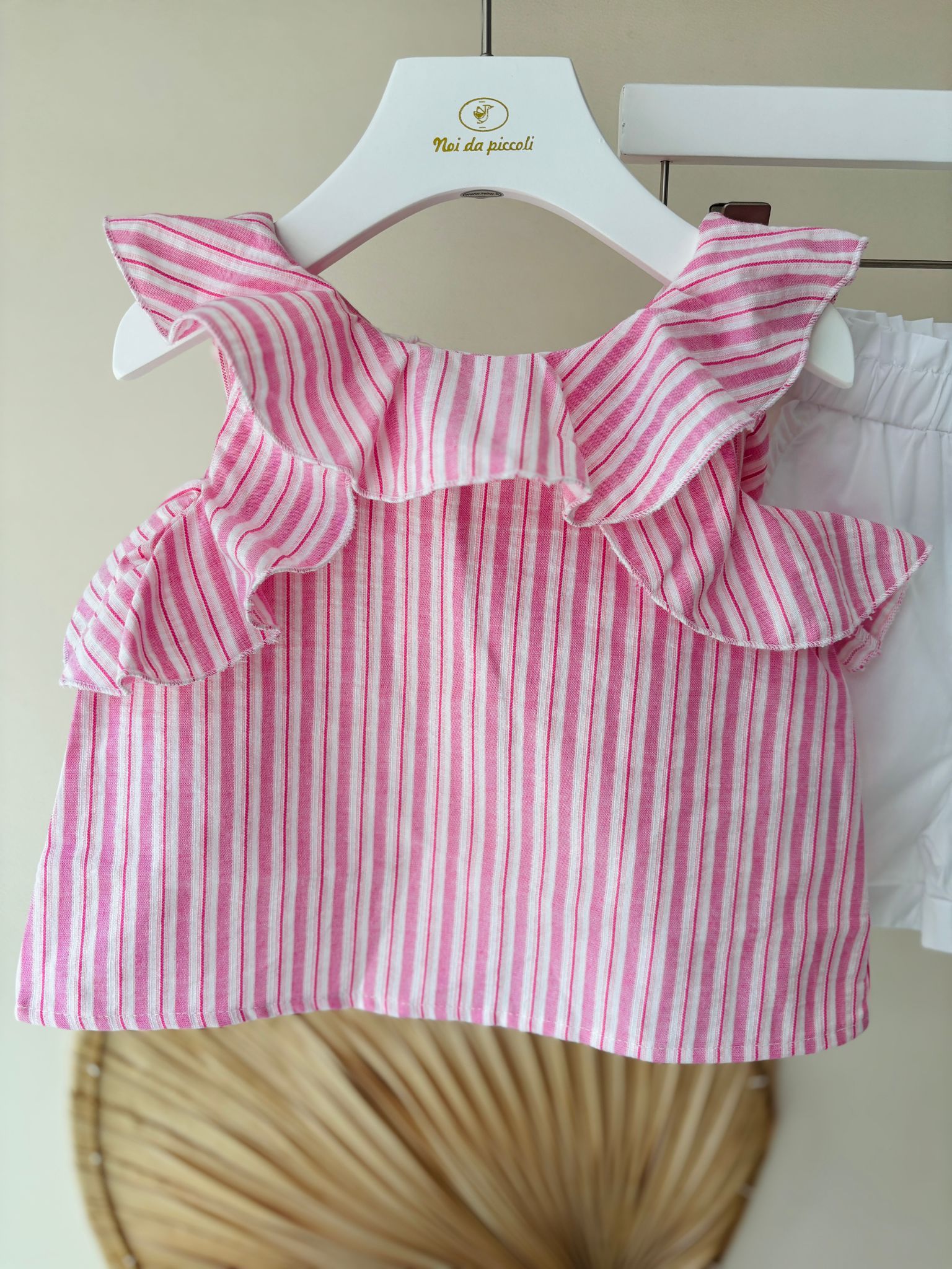 COMPLETO 2 PZ IN COTONE A RIGHE BIANCO ROSA - Noi da piccoli