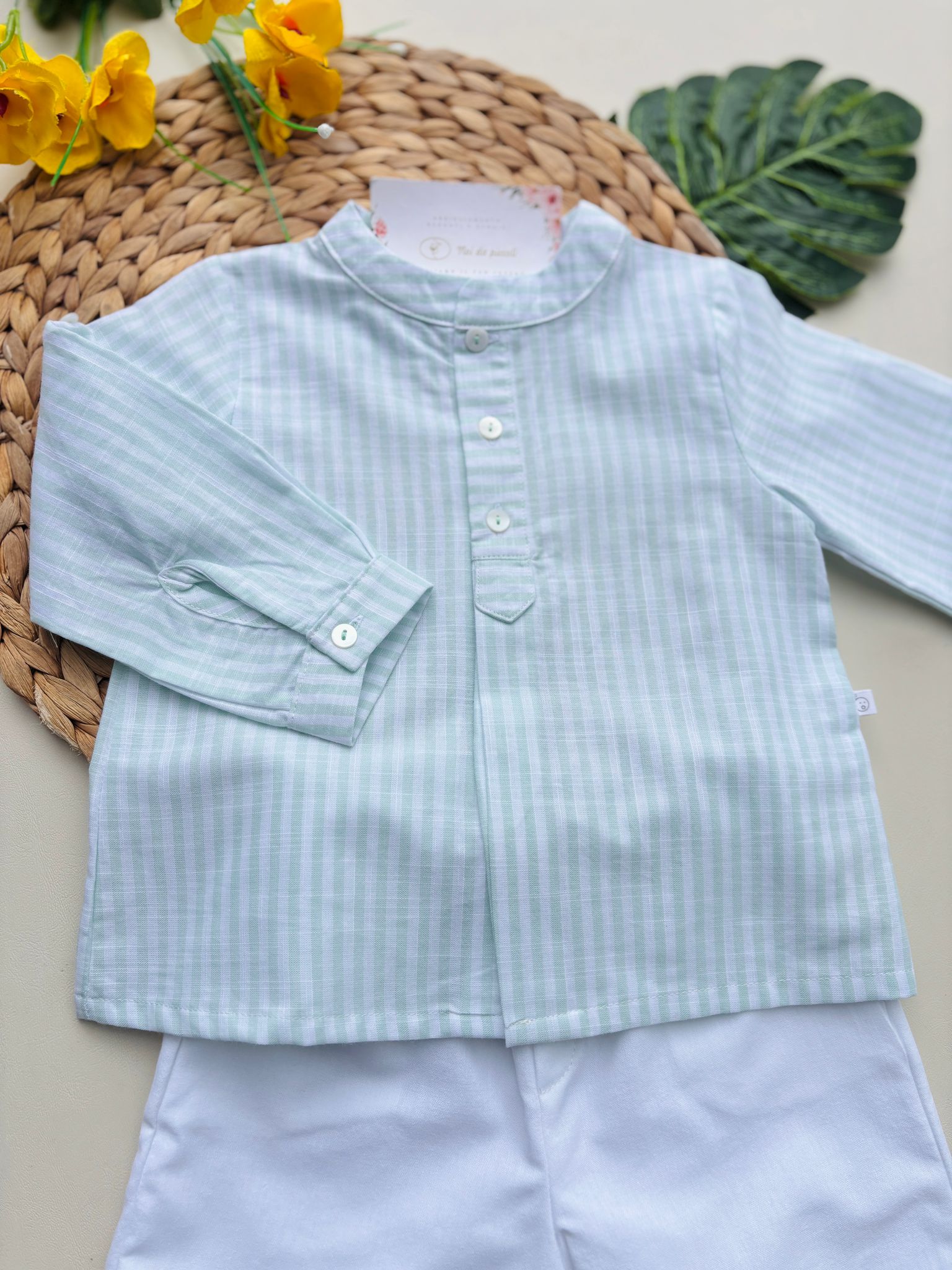 COMPLETO 2 PZ IN COTONE A RIGHE BIANCO VERDE - Noi da piccoli